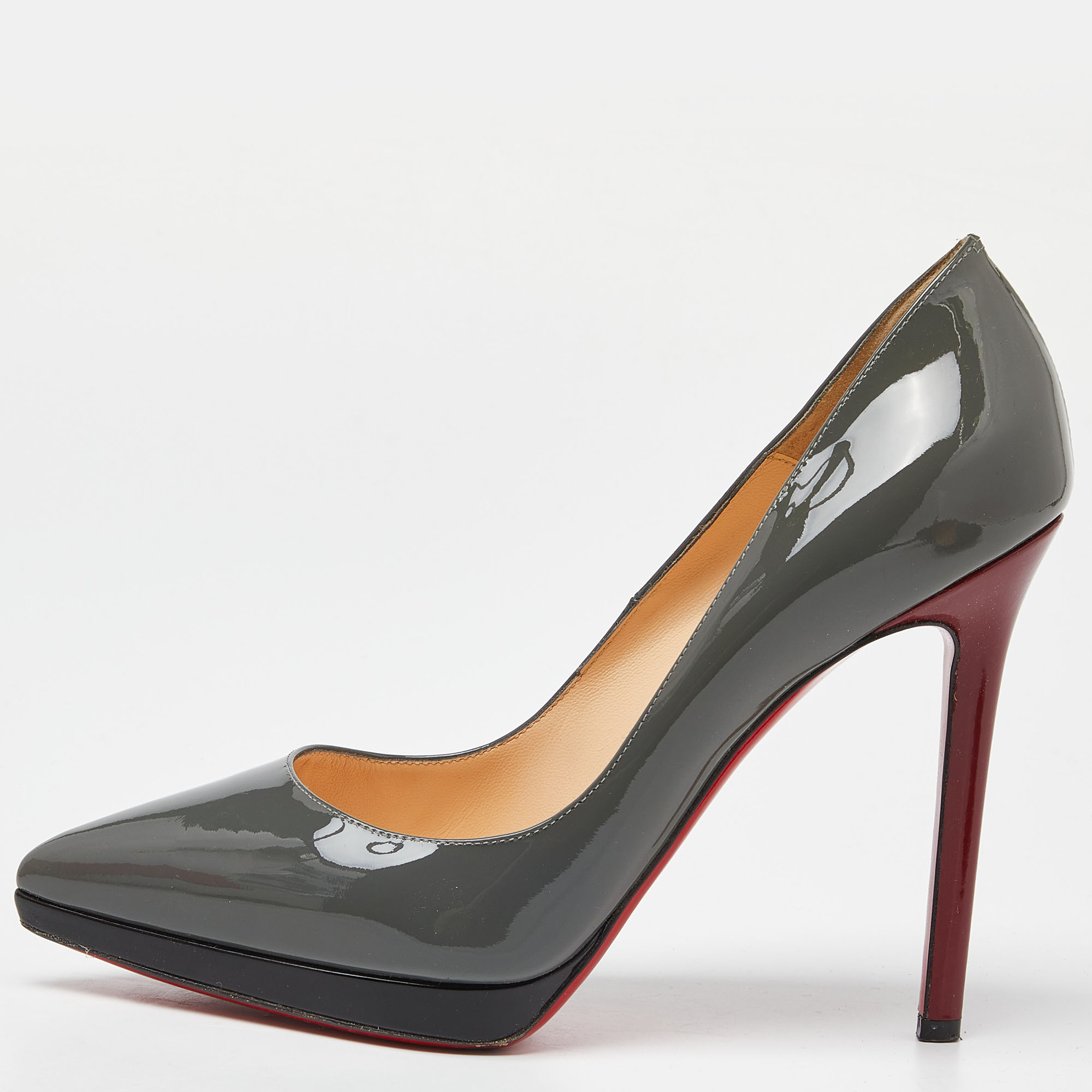 Christian louboutin grey/black patent leather pigalle plato pumps size 38.5