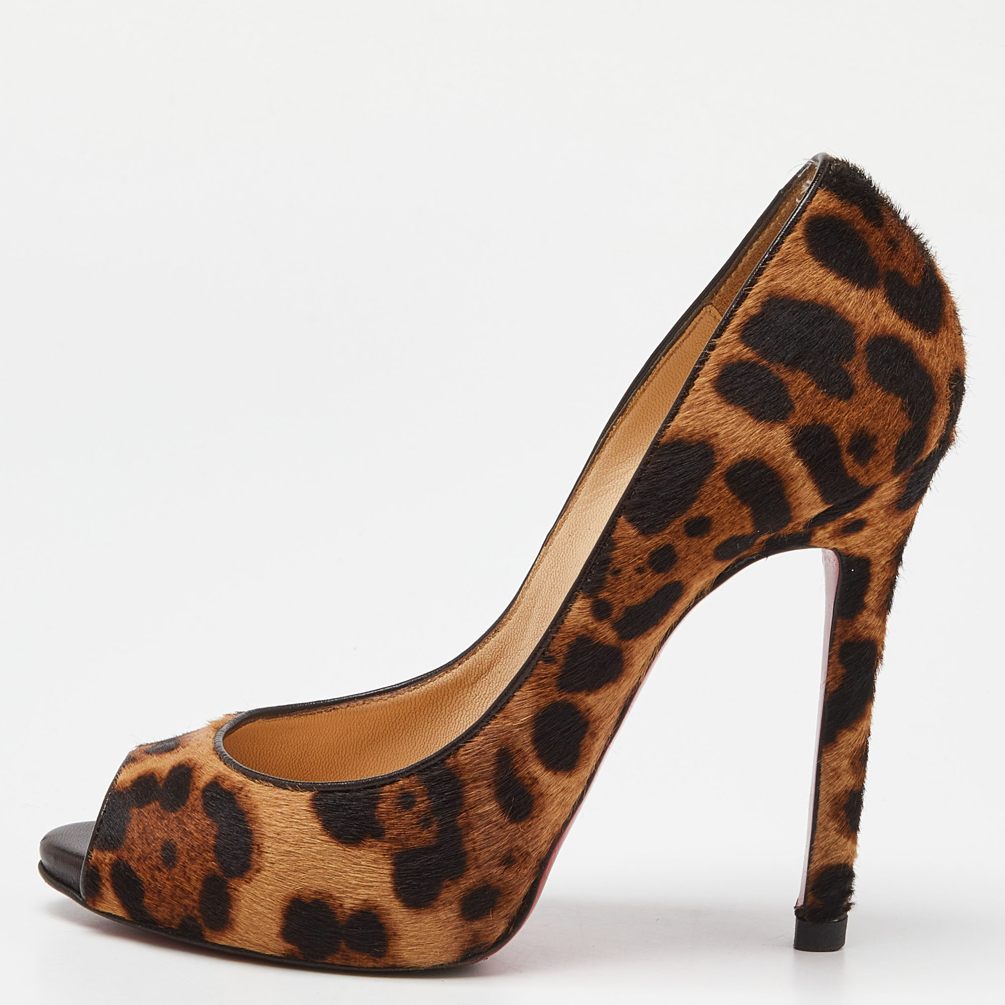 Christian louboutin brown/beige leopard print calf hair flo pumps size 35.5