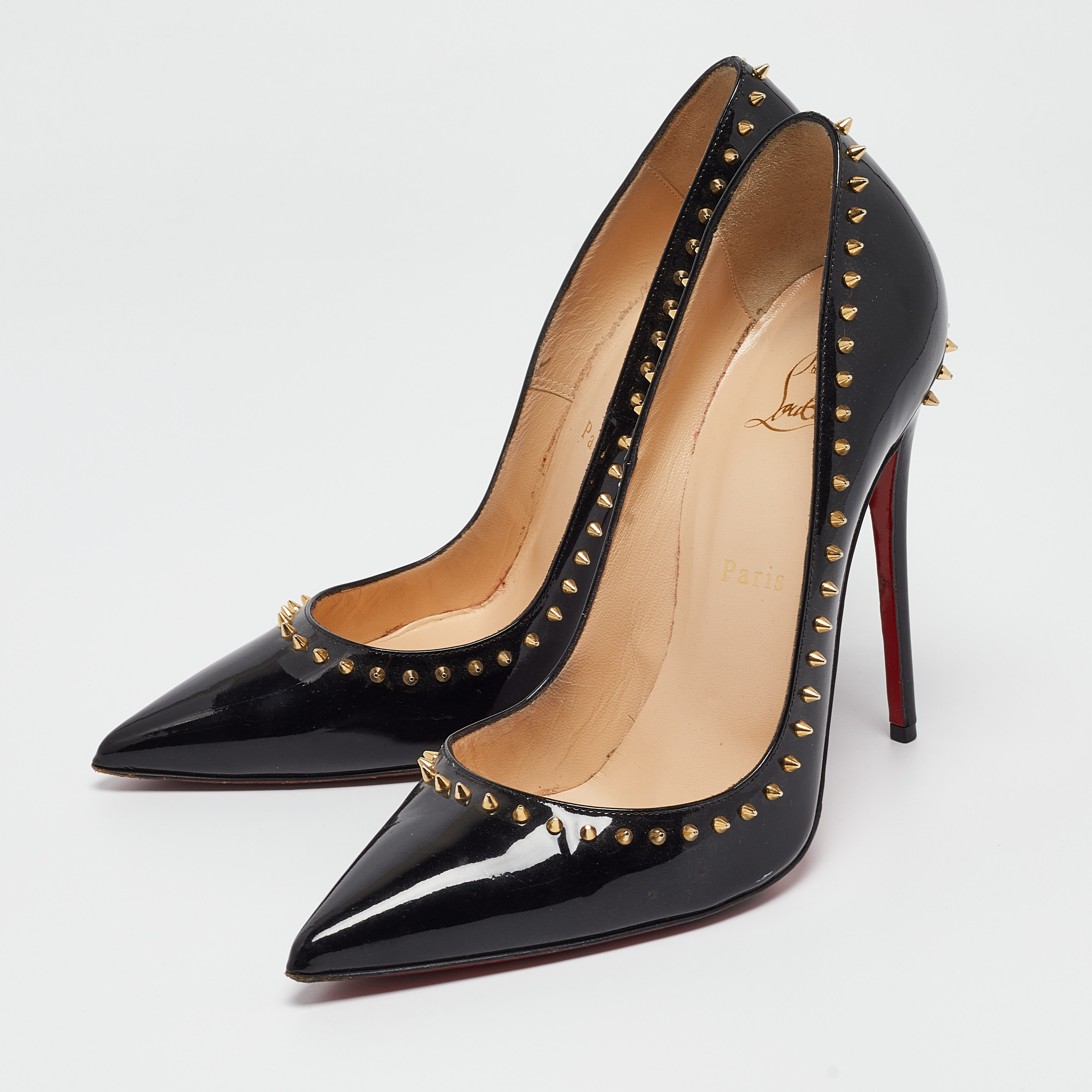 Christian Louboutin Black Patent Leather Anjalina Pumps Size 38.5