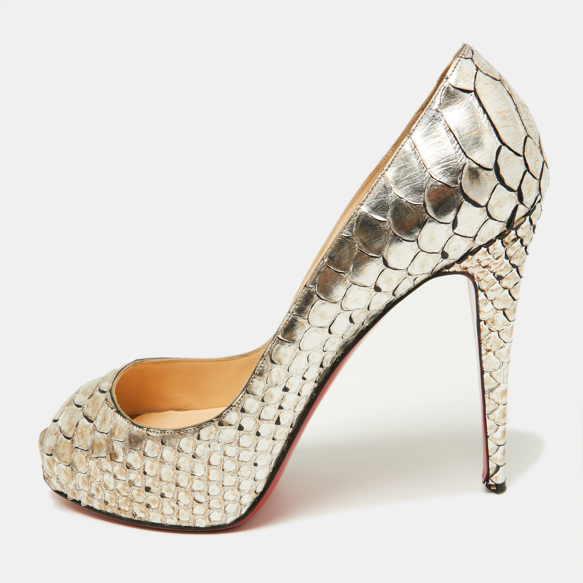 Christian louboutin metallic two-tone python very prive peep toe pumps size 40