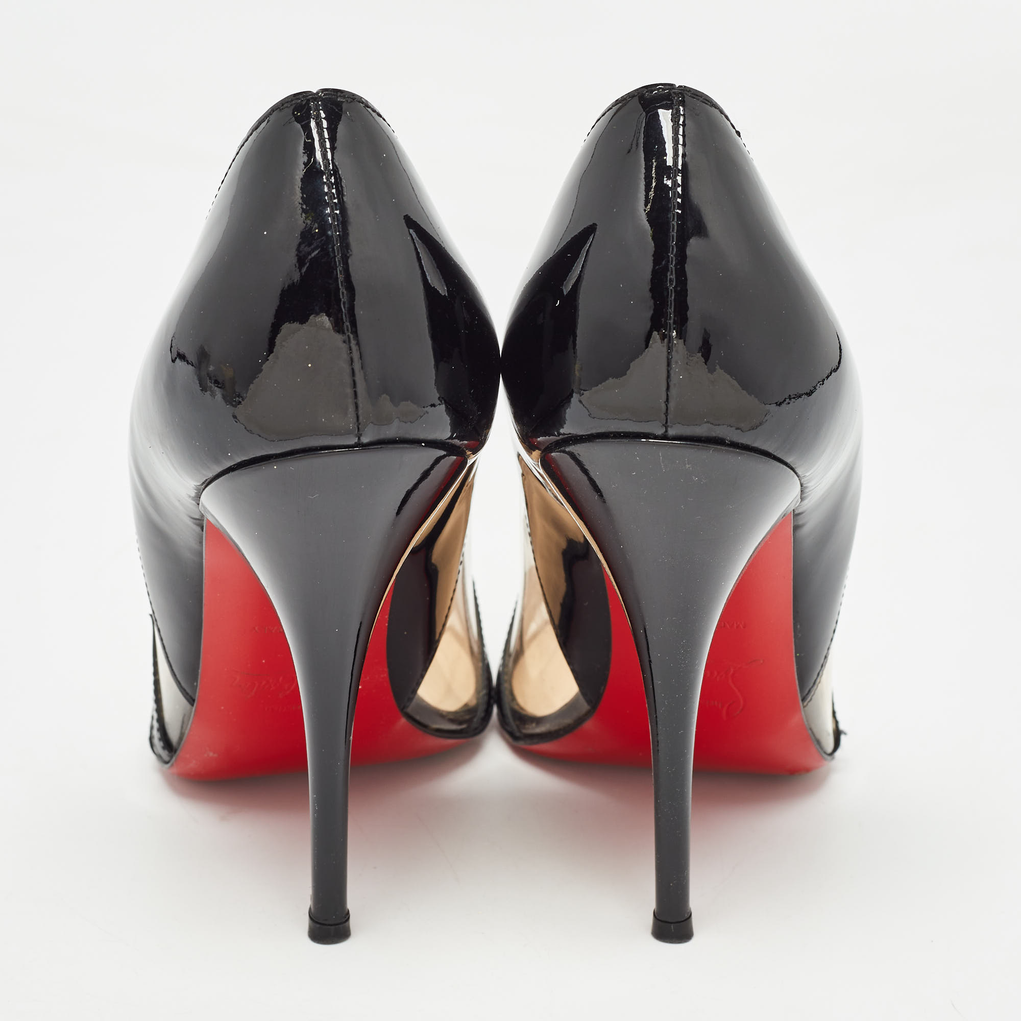 Christian Louboutin Black Patent Leather And PVC Pivichic Pumps Size 35.5