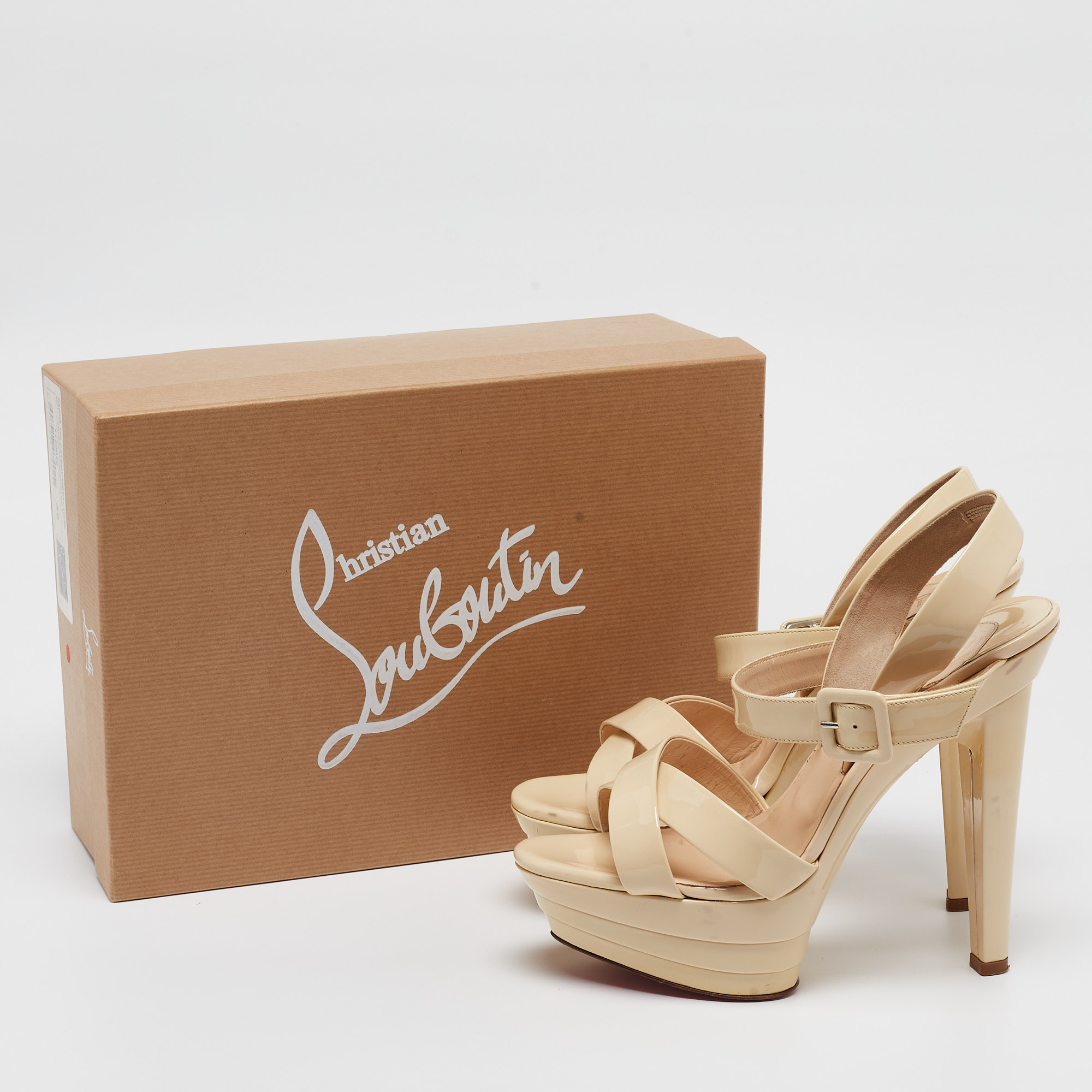 Christian Louboutin Cream Patent Leather Amelissa Sandals Size 38.5