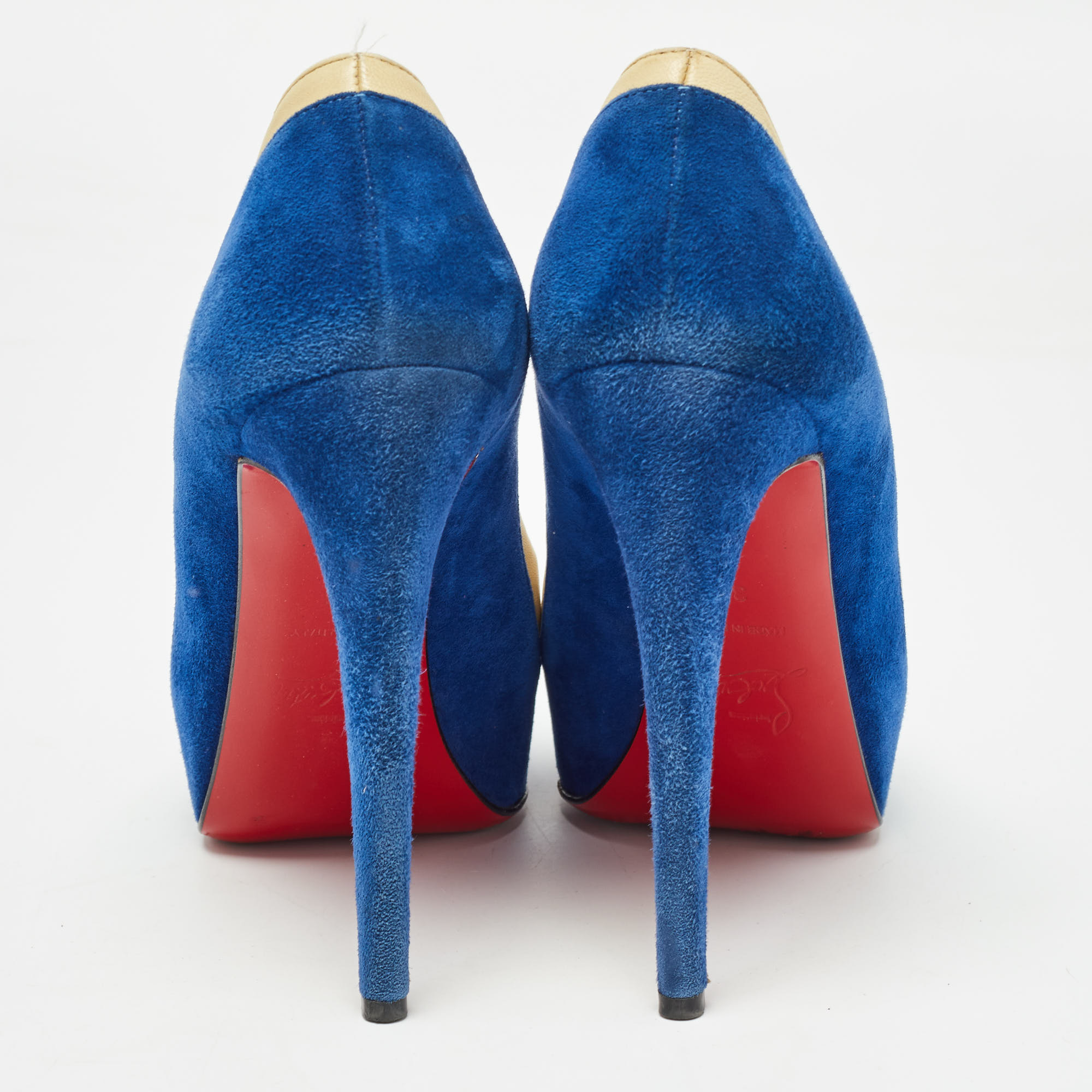 Christian Louboutin Blue/Light Yellow Suede And Leather Pumps Size 36