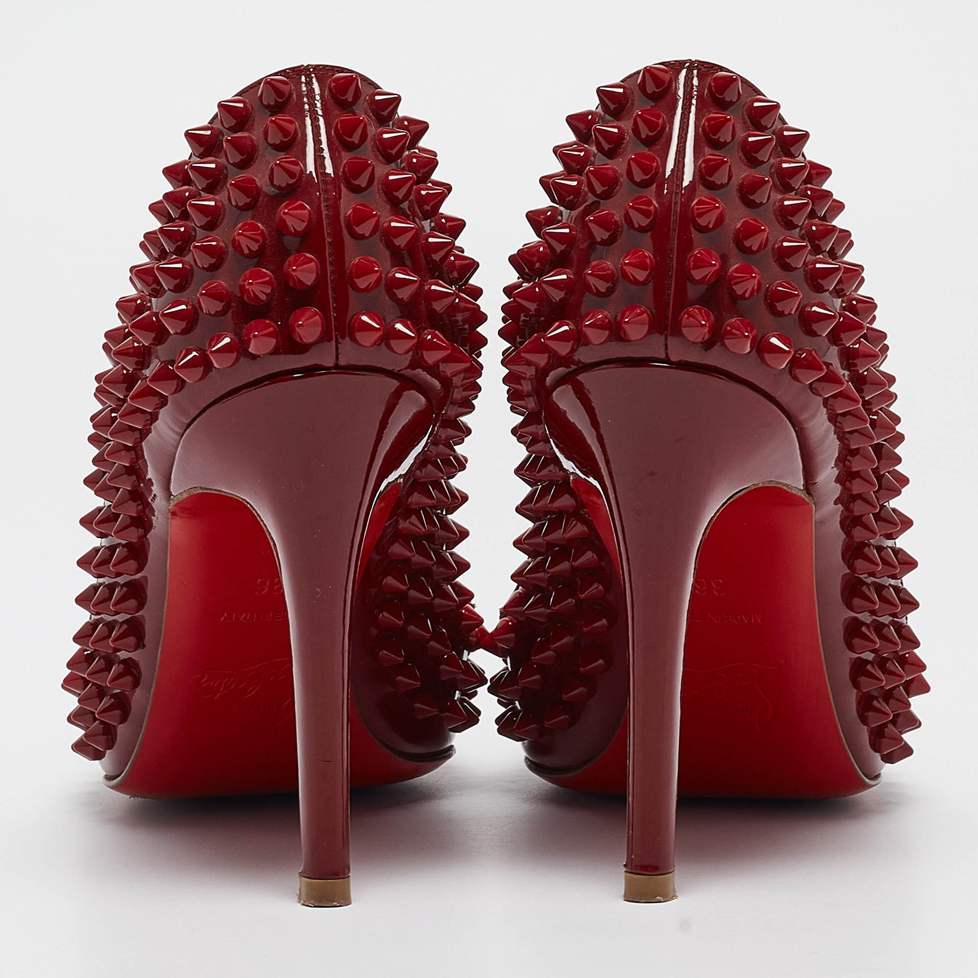 Christian Louboutin Dark Red Patent Leather Pigalle Spikes Pumps Size 36