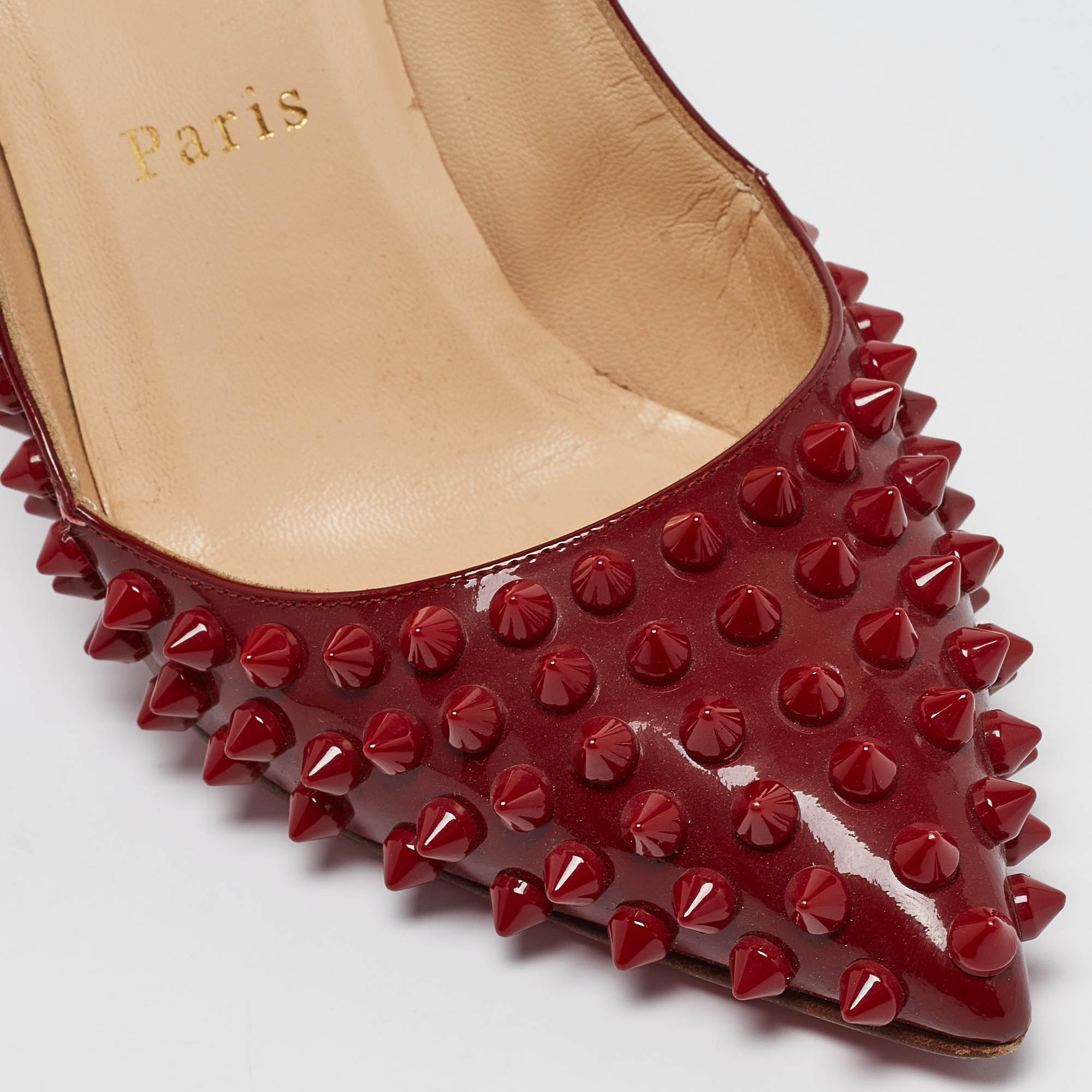 Christian Louboutin Dark Red Patent Leather Pigalle Spikes Pumps Size 36