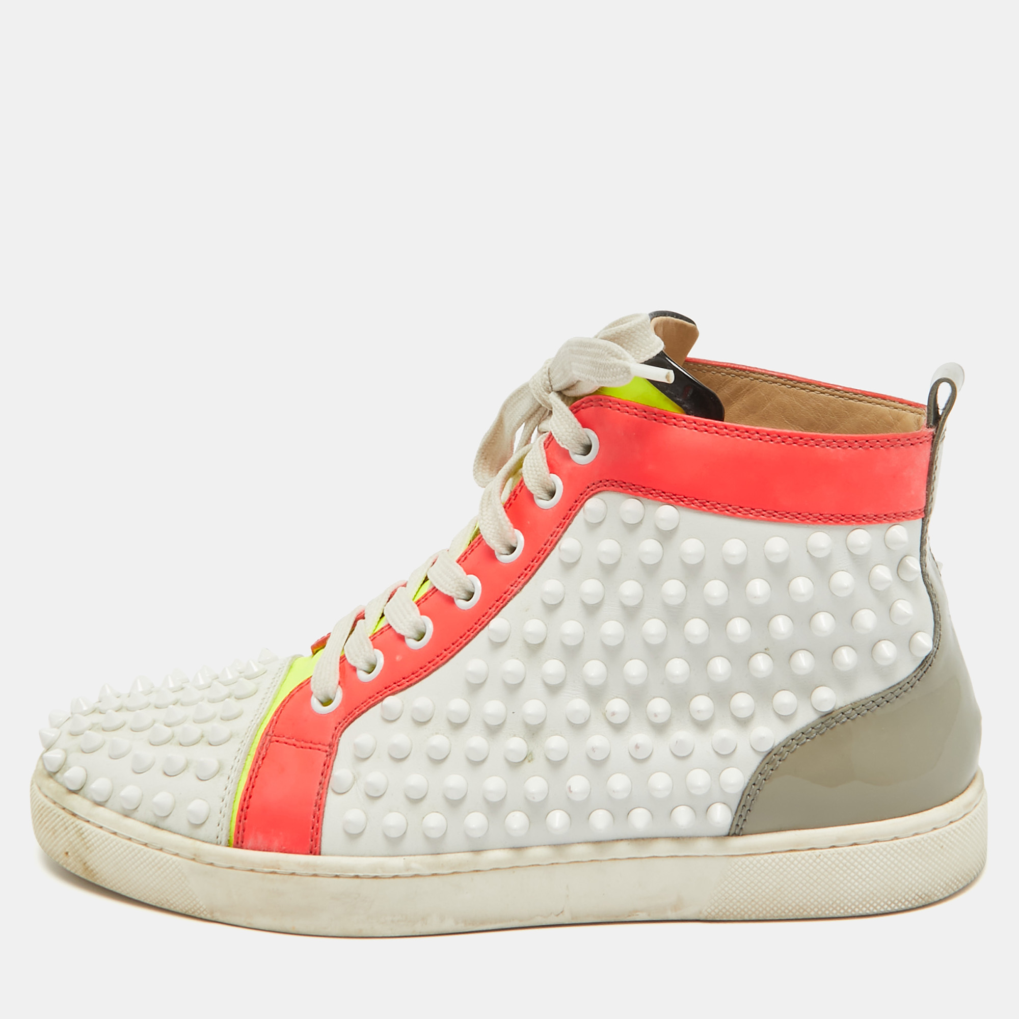Christian louboutin neon multicolor leather louis spikes sneakers size 40