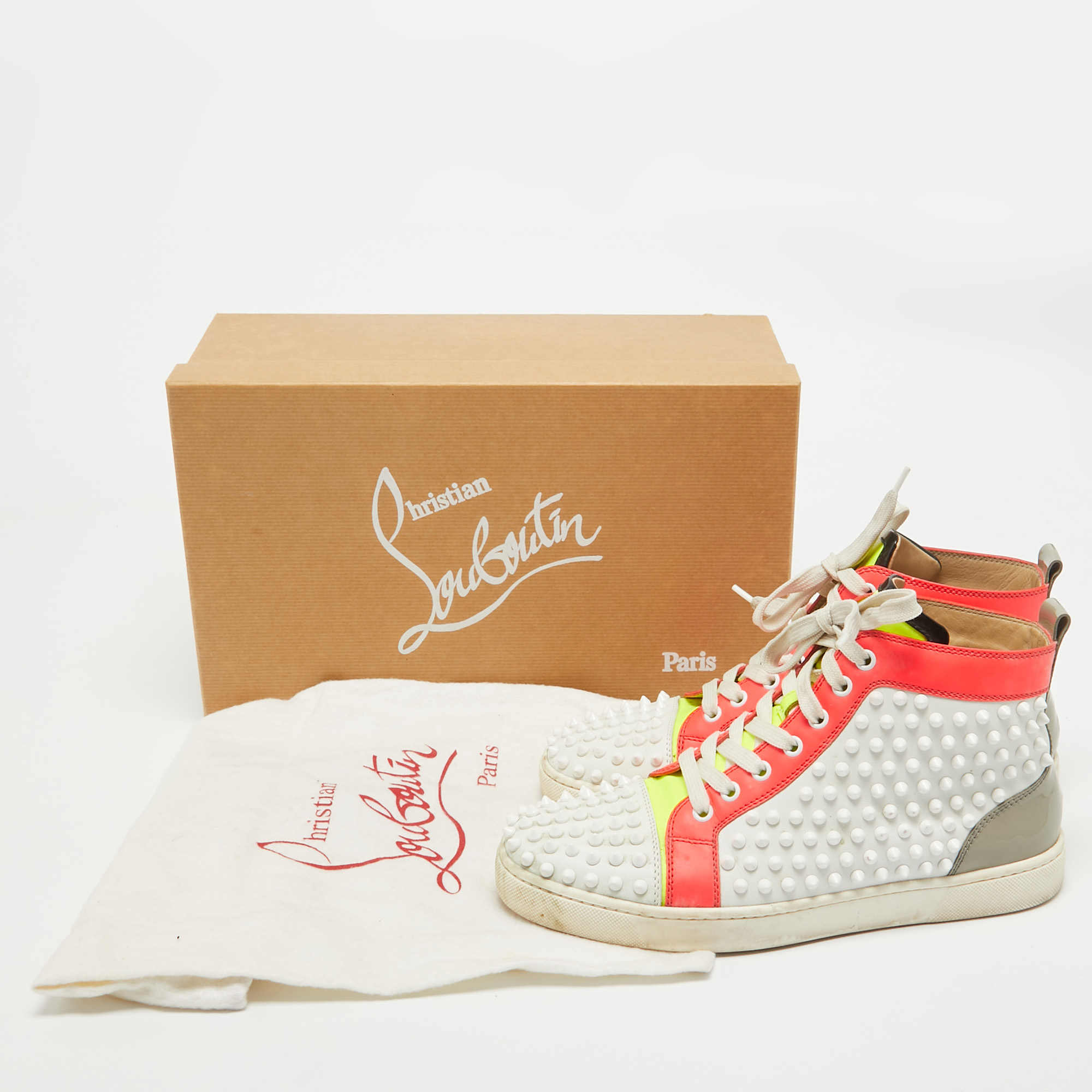 Christian Louboutin Neon Multicolor Leather Louis Spikes Sneakers Size 40