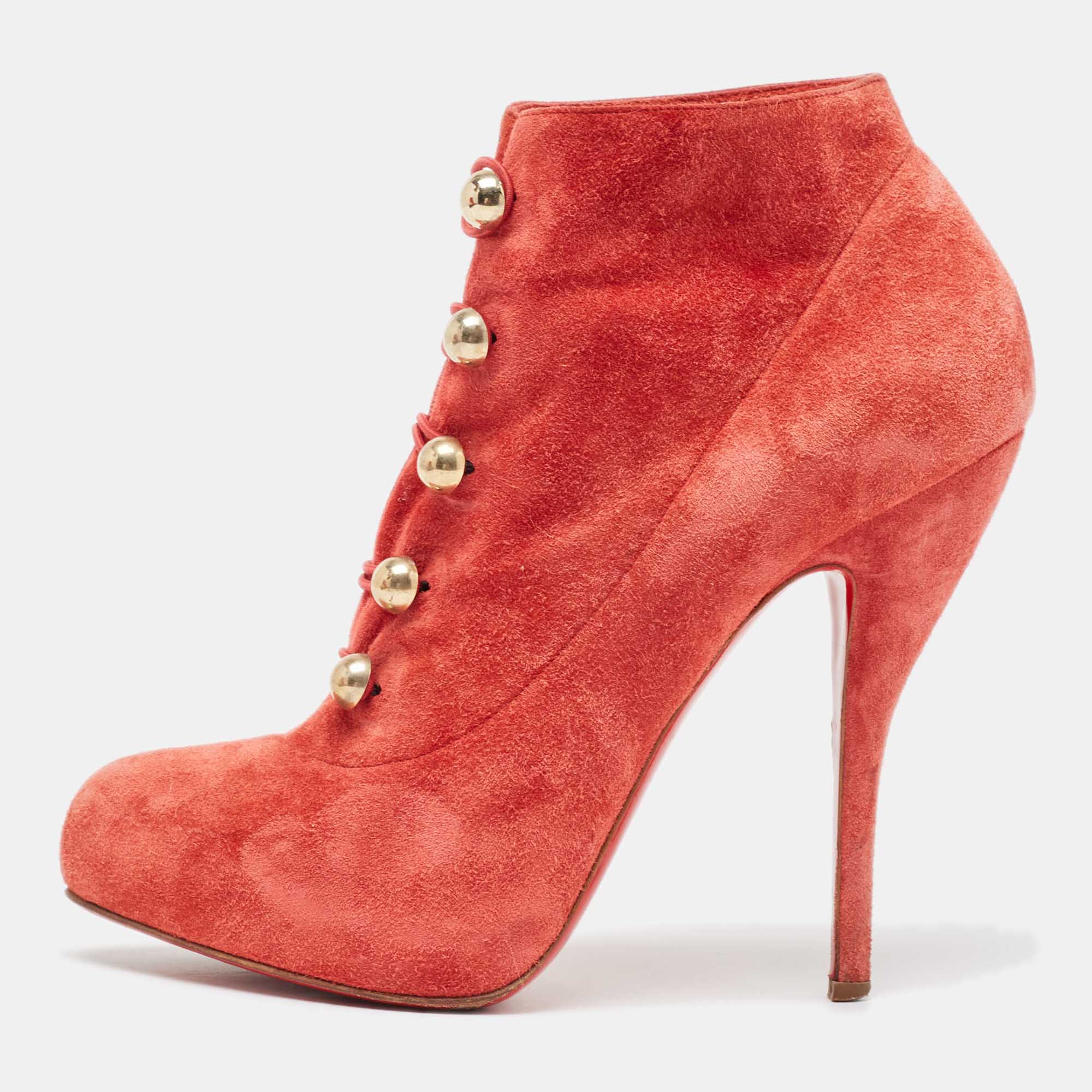 Christian louboutin red suede booties size 39.5