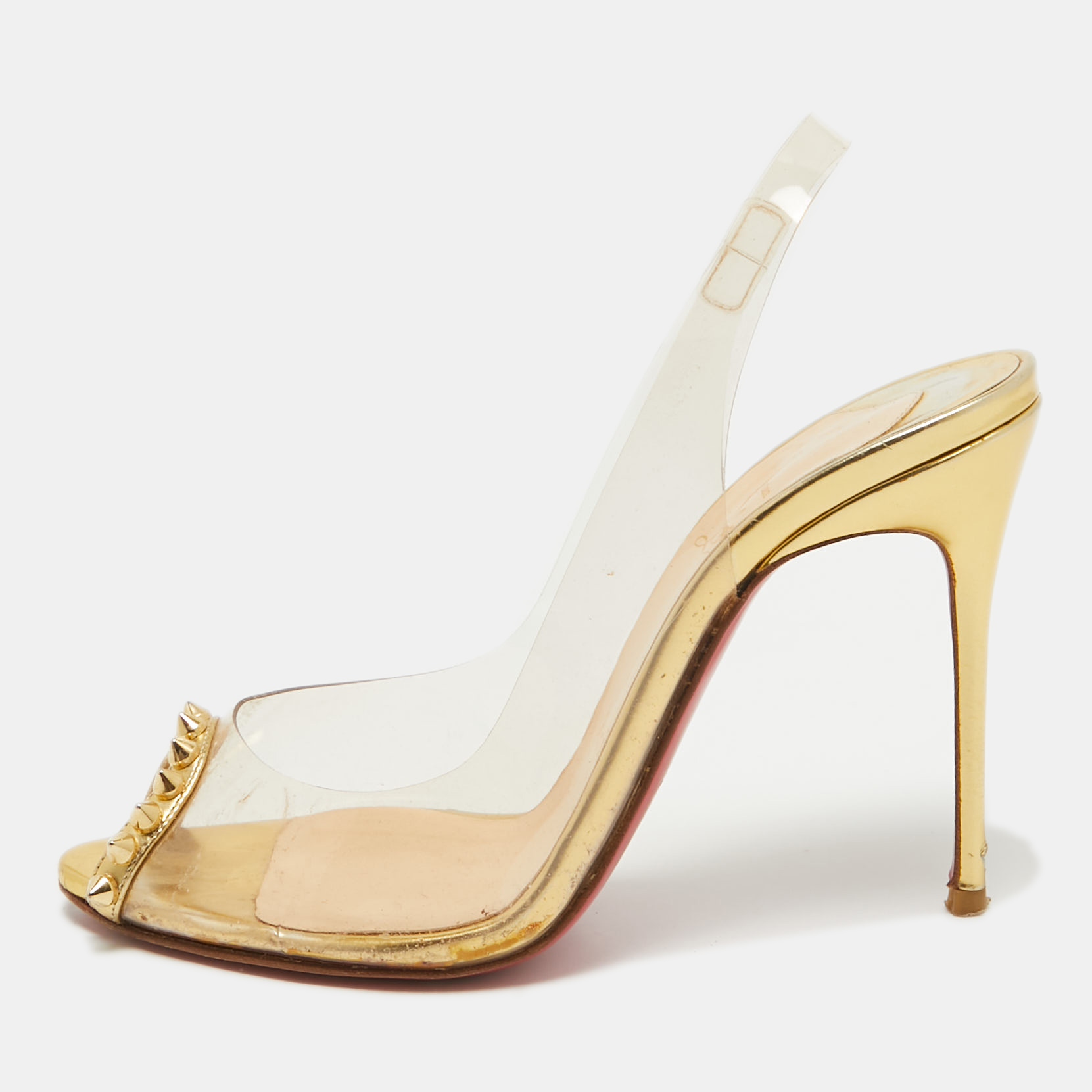 Christian louboutin gold leather and pvc ring my toe sandals size 37