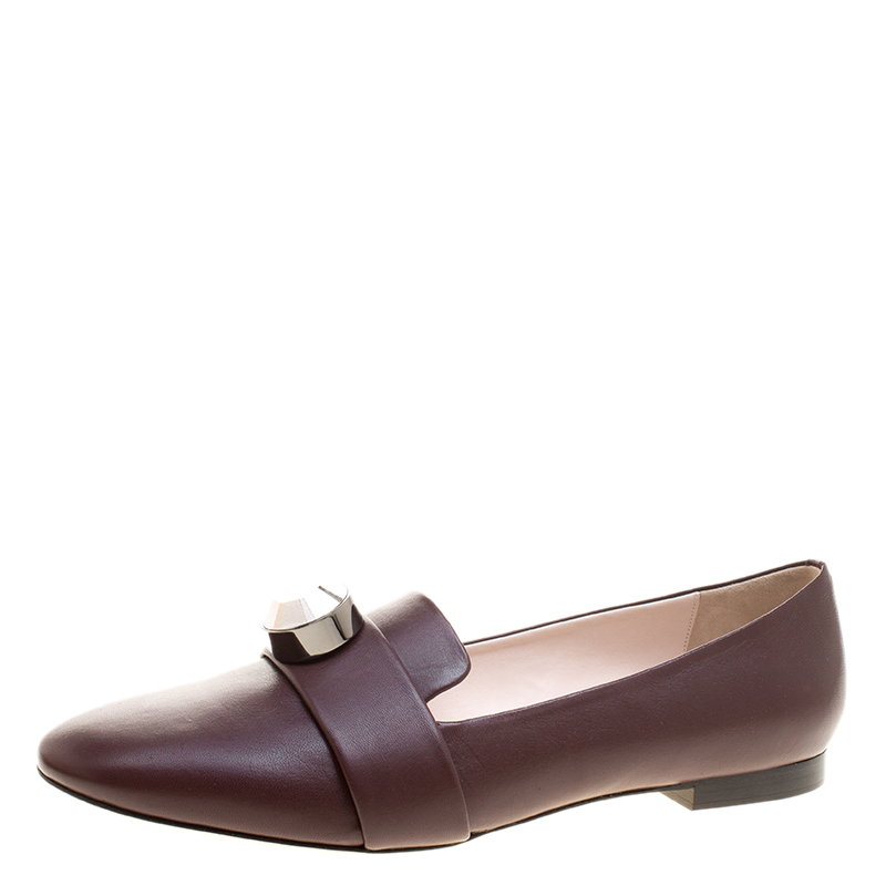 Image of Christopher Kane Burgundy Leather Crystal Embellished Loafers Size