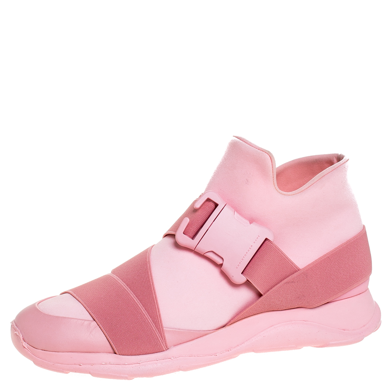 Image of Christopher Kane Pink Nylon Safety Buckle High Top Slip On Sneakers Size