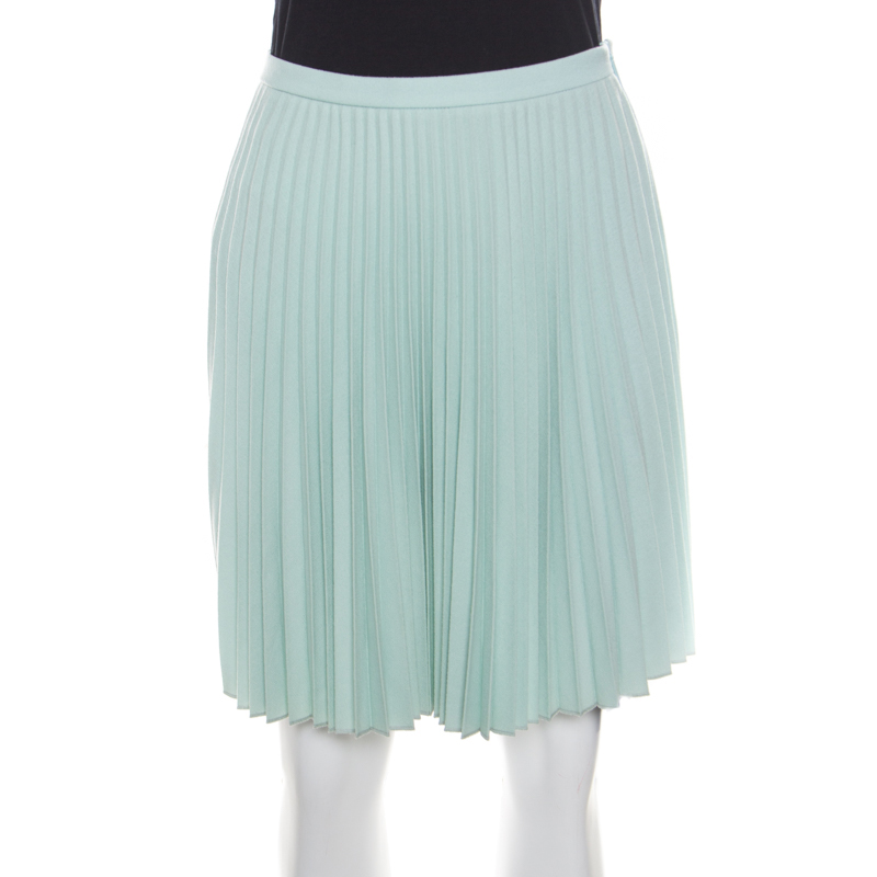 Christopher Kane Mint Green Wool Pleated Mini Skirt S