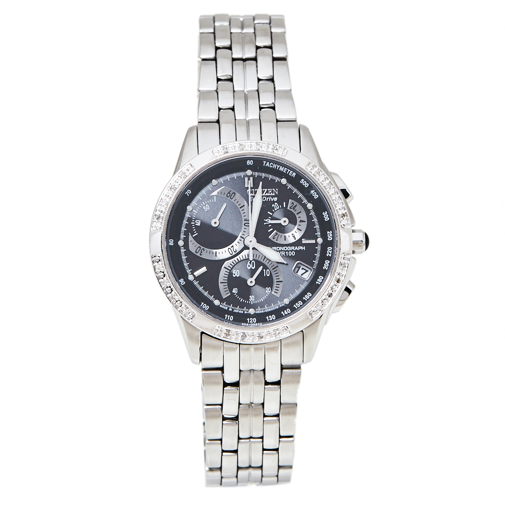 Citizen Black Stainless Steel Diamonds Eco-Drive Women's Wristwatch 32 mm