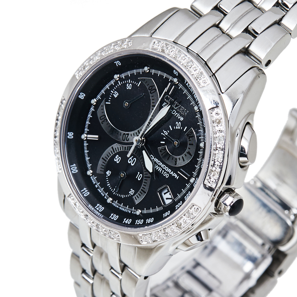 Citizen Black Stainless Steel Diamonds Eco-Drive Women's Wristwatch 32 mm