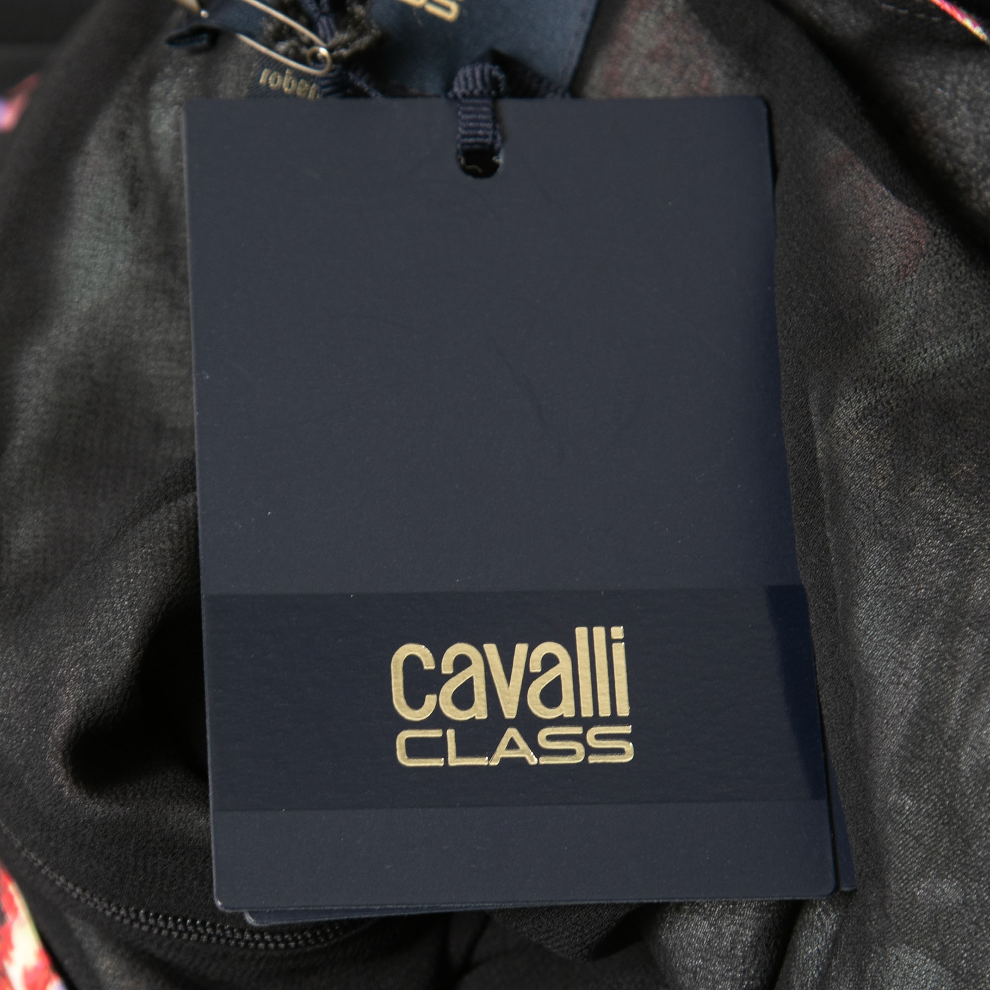 Cavalli Class Multicolor Floral Printed Satin Shift Dress M