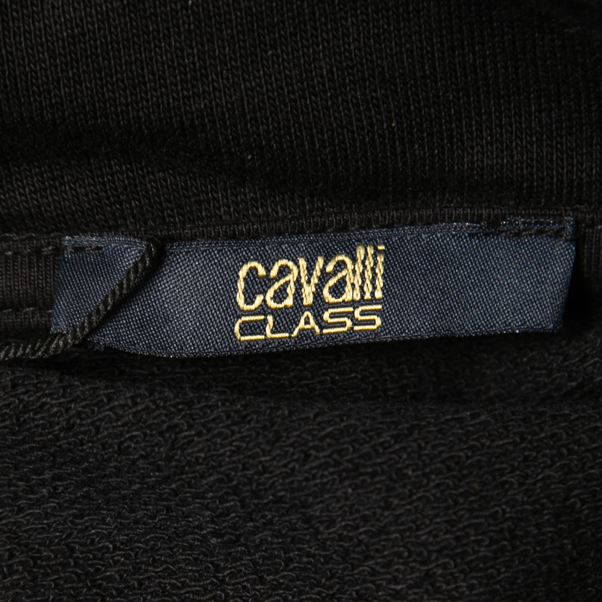 Class By Roberto Cavalli Black Logo Print Cotton Hooded Dress L