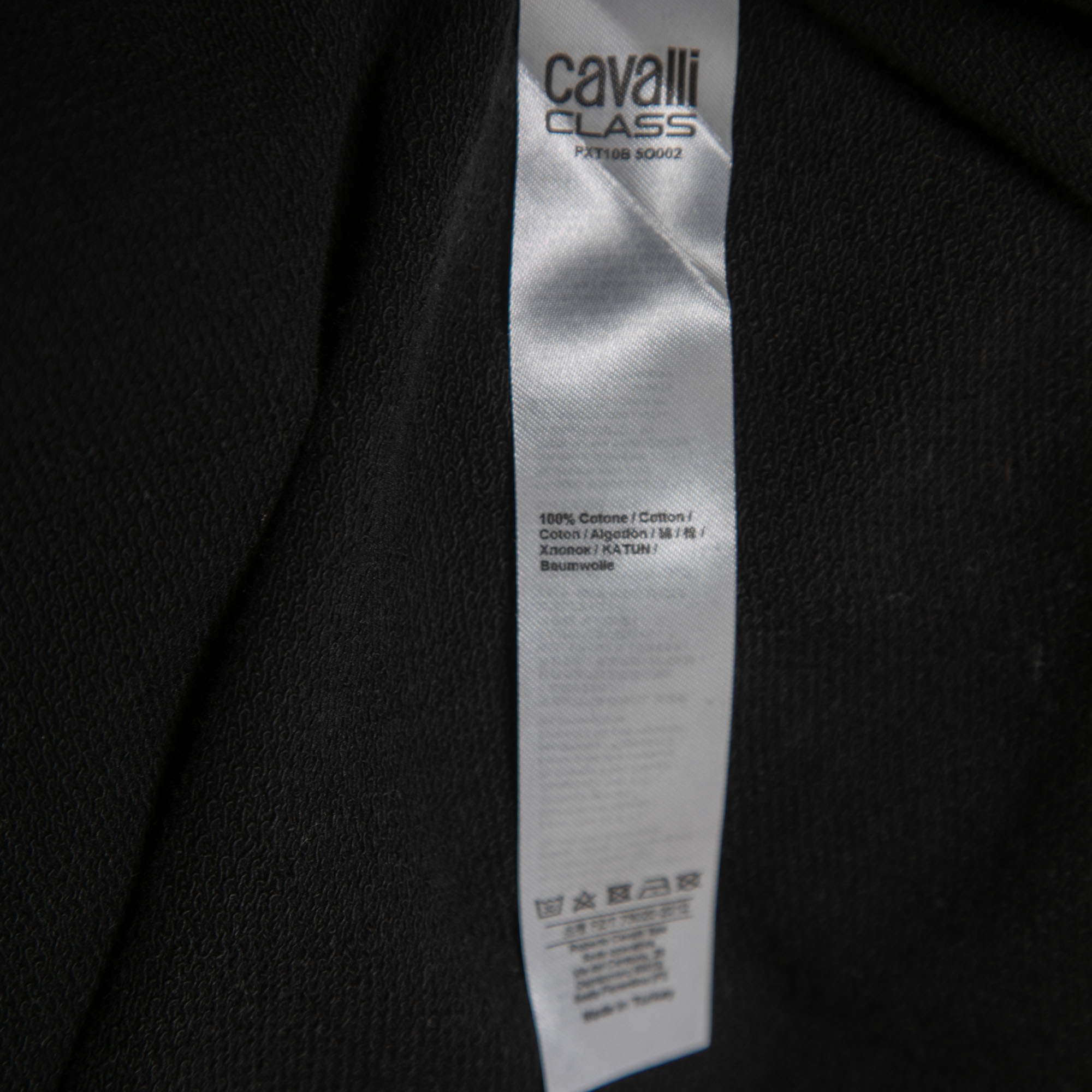 Class By Roberto Cavalli Black Logo Print Cotton Hooded Dress L
