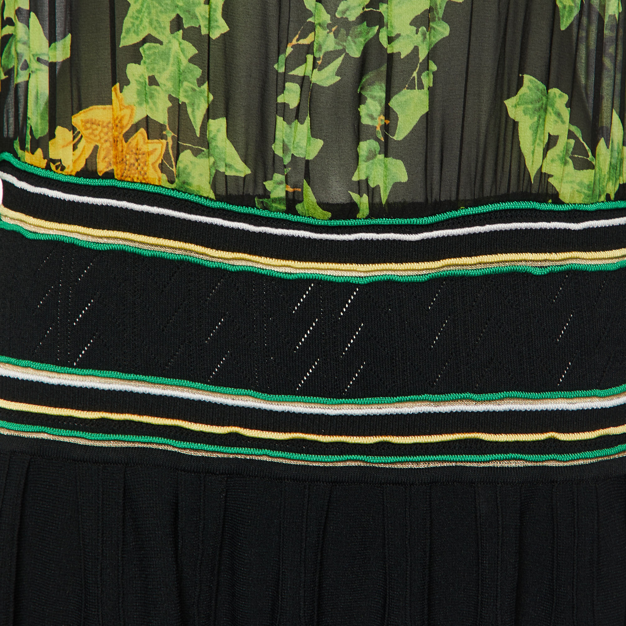 Class By Roberto Cavalli Black Knit& Printed Silk Midi Dress M