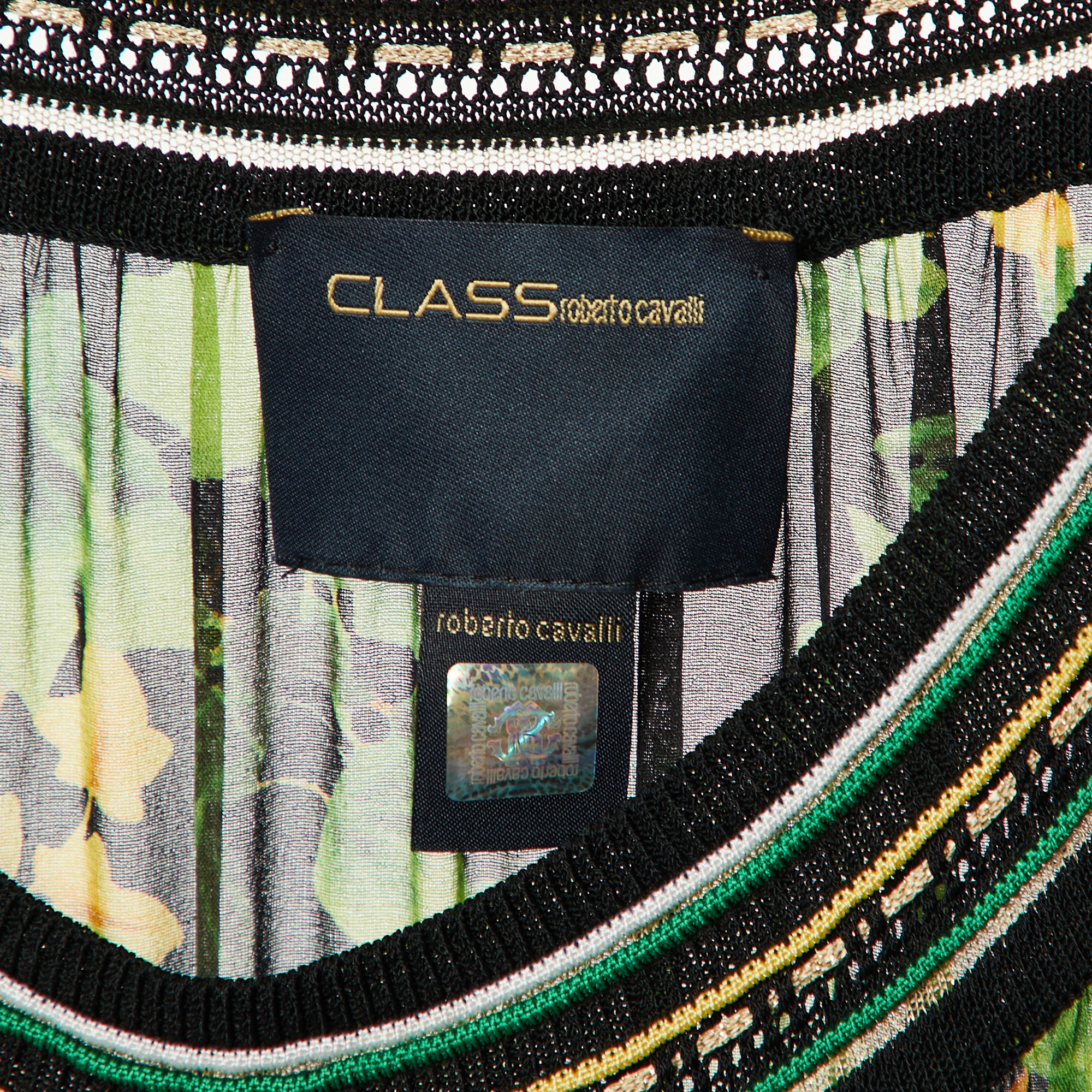 Class By Roberto Cavalli Black Knit& Printed Silk Midi Dress M