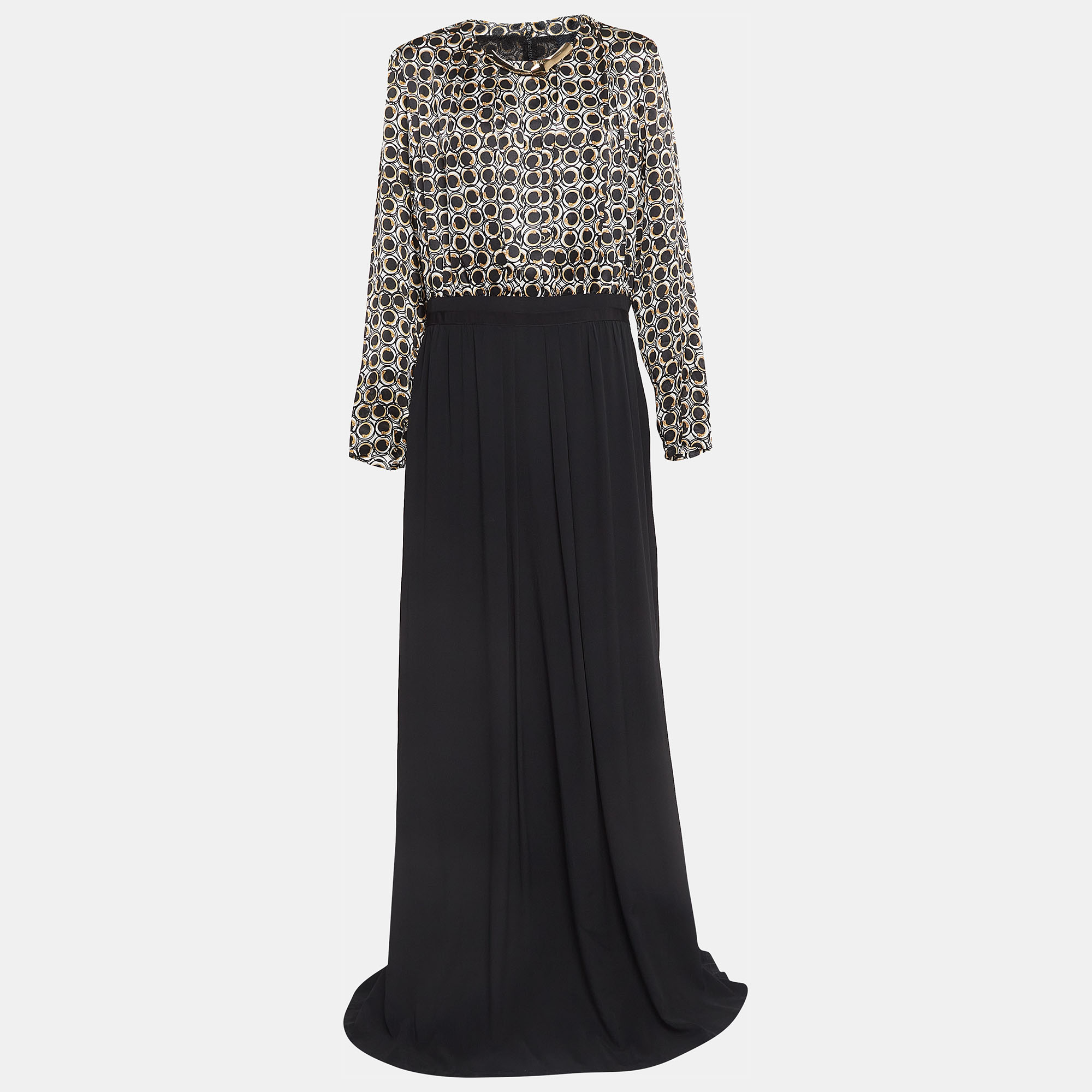 Class by roberto cavalli black snake print and crepe stampa cerchi maxi dress l