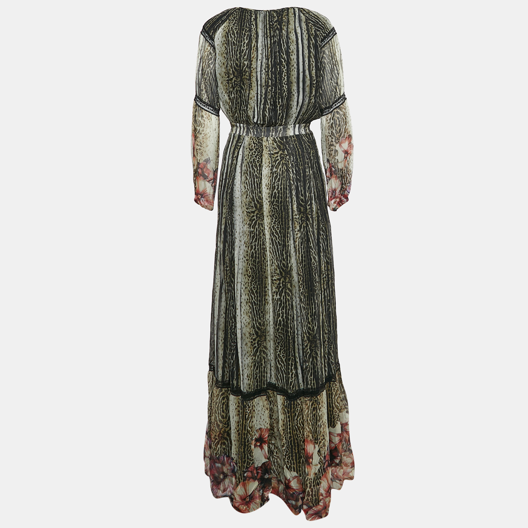 Class By Roberto Cavalli Green Animal Print Silk Maxi Dress M