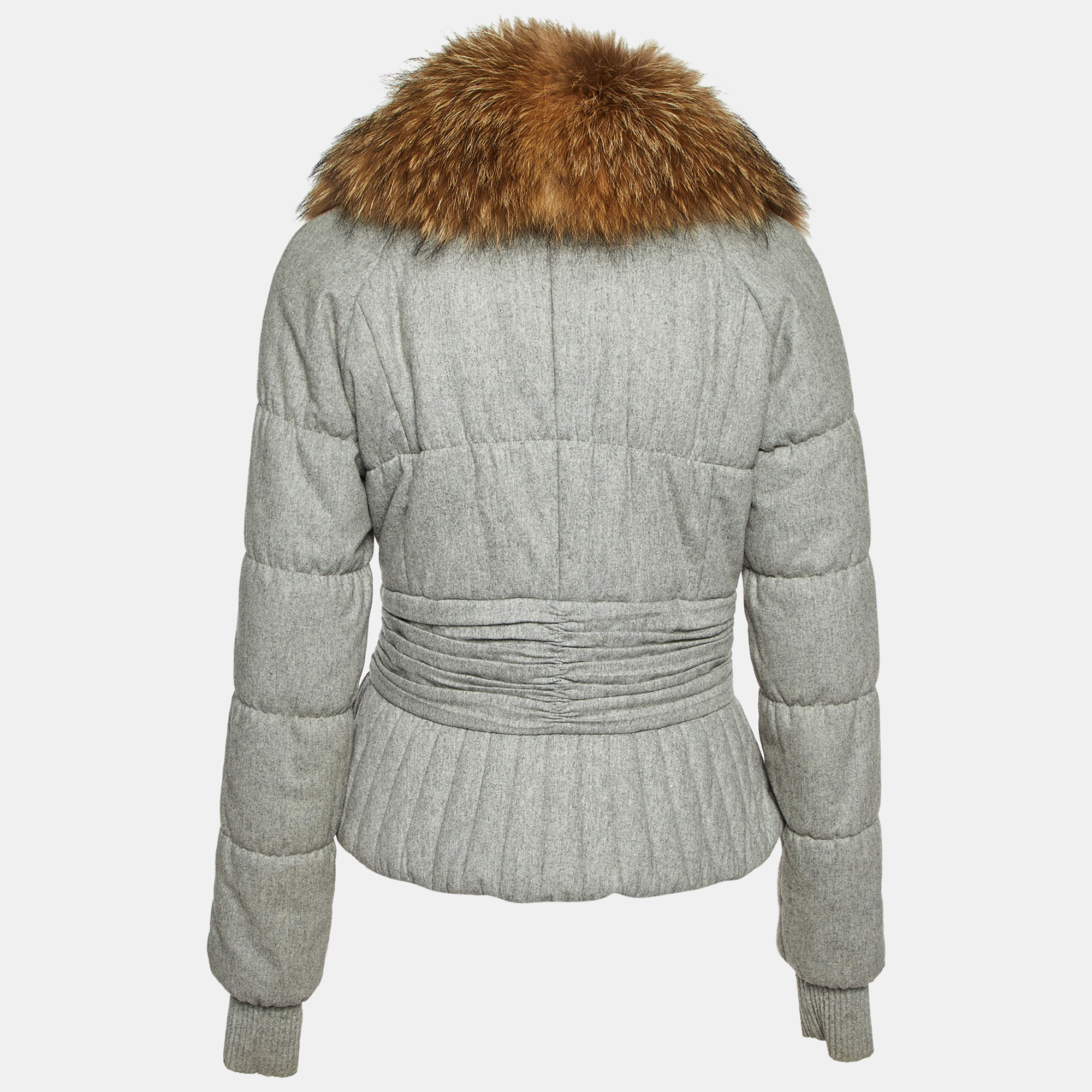 Class By Roberto Cavalli Grey Wool Fur Collar Zip Up Jacket M