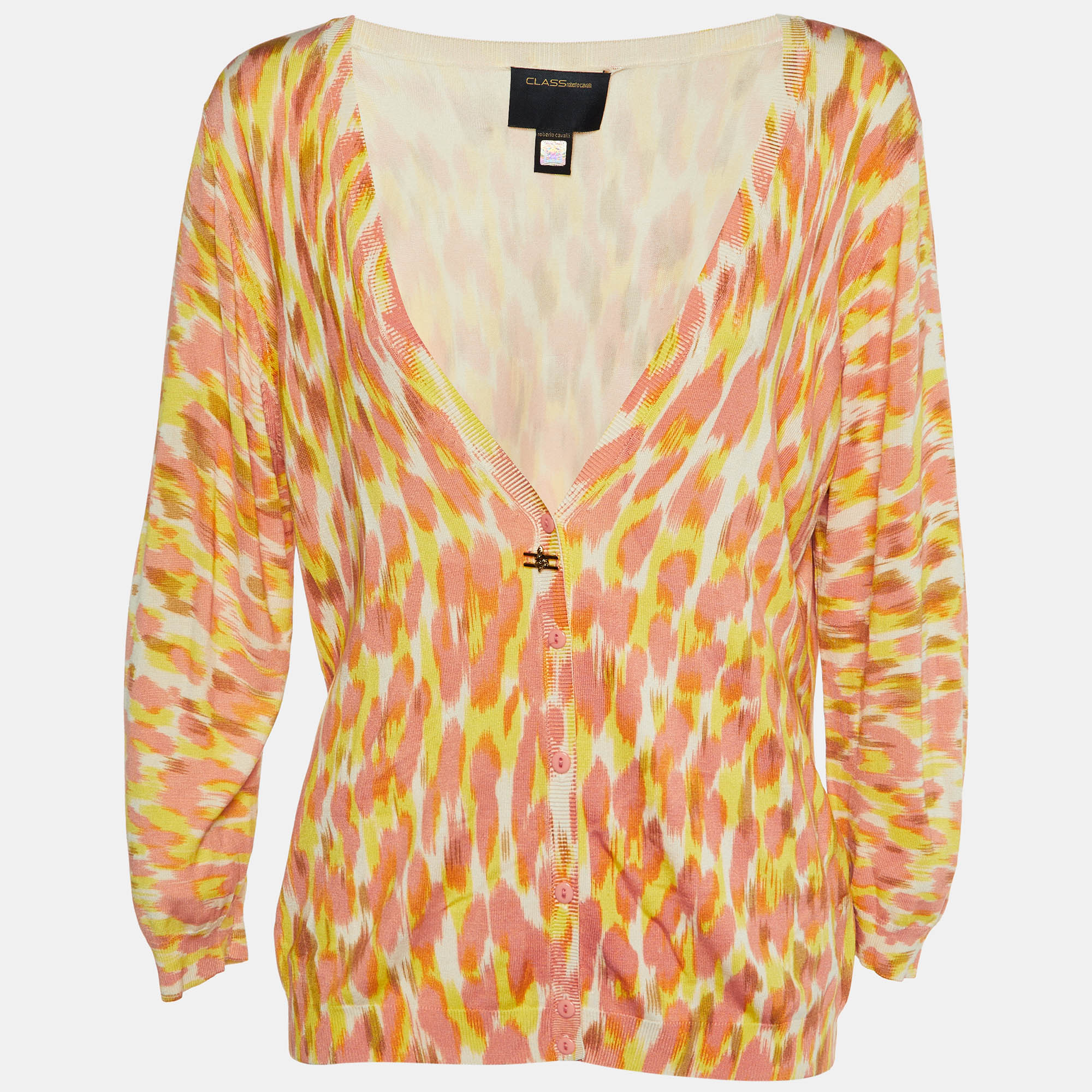 Class by Roberto Cavalli Coral Pink Printed Silk Knit Cardigan XL
Class by Roberto Cavalli Coral Pink Printed Silk Knit Cardigan XL