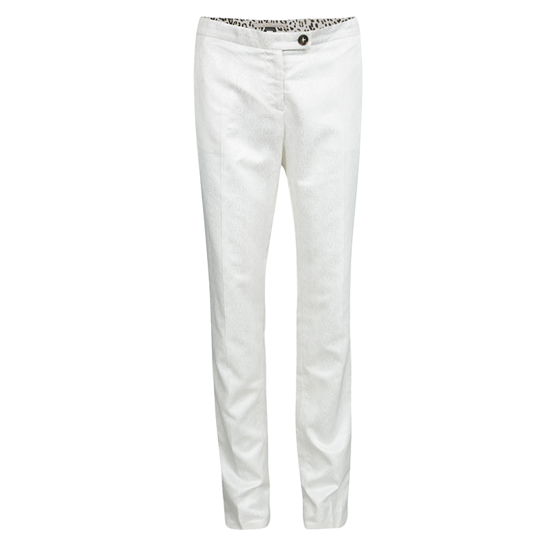 Image of Class By Roberto Cavalli White Snake Scale Pattern Tailored Pants M