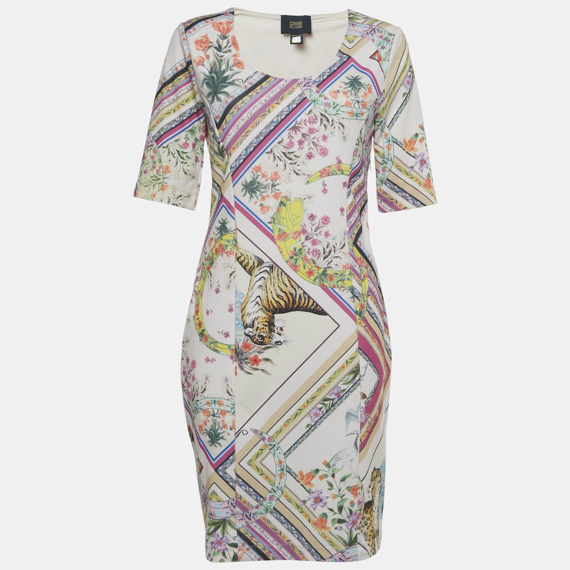 Class by Roberto Cavalli Pink Printed Stretch Knit Short Dress M - Class by Roberto Cavalli - Modalova