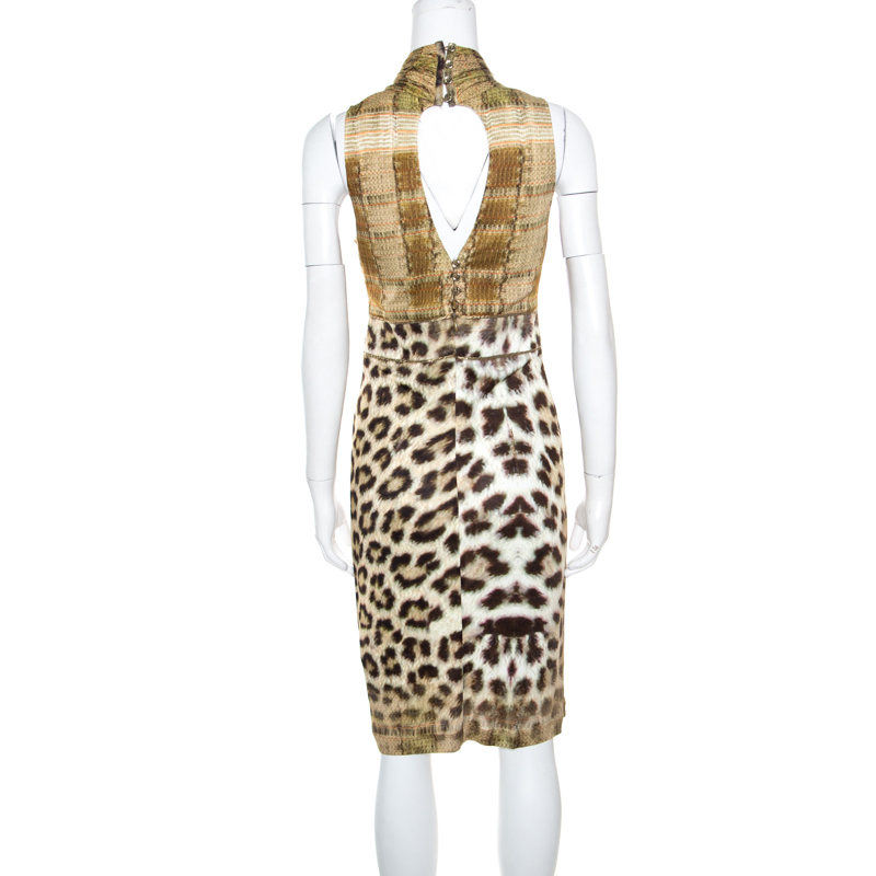 Class By Roberto Cavalli Multicolor Animal Printed Snake Buckle Detail Cutout Back Dress M