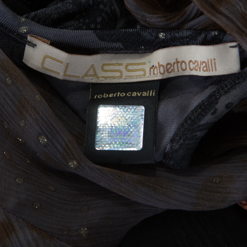 Class By Roberto Cavalli Grey Animal Printed Glitter Detail Cutout Back Dress M