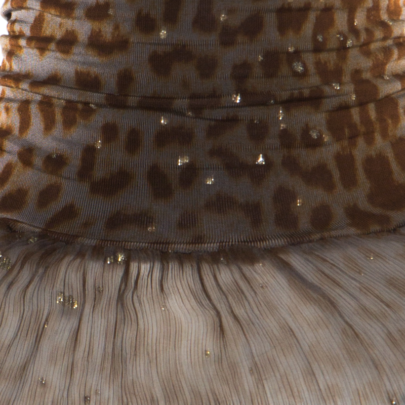 Class By Roberto Cavalli Grey Animal Printed Glitter Detail Cutout Back Dress M