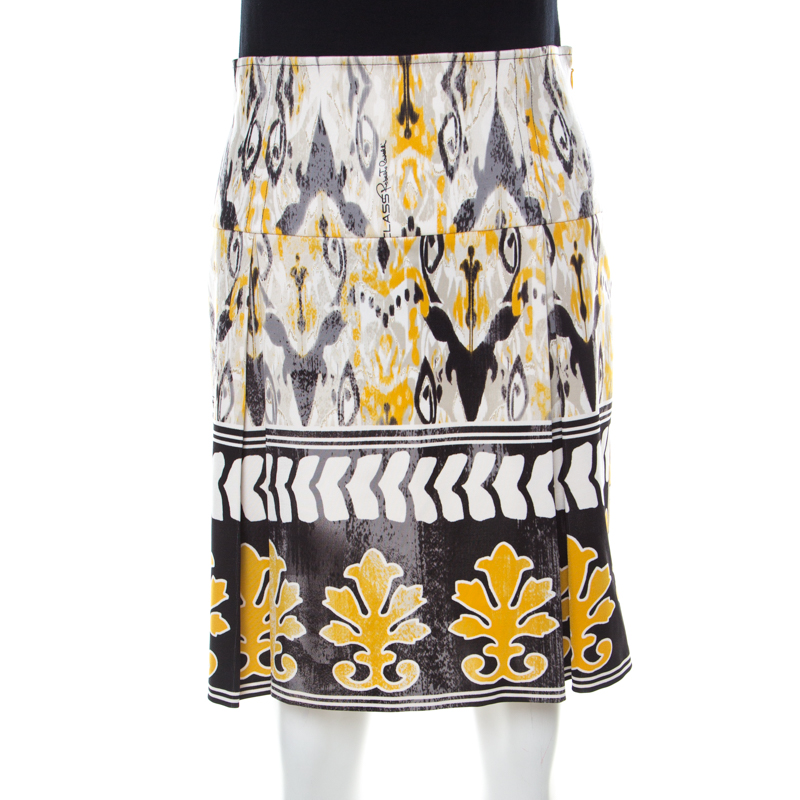 Class by roberto cavalli multicolor batik printed jersey pleated skirt m
