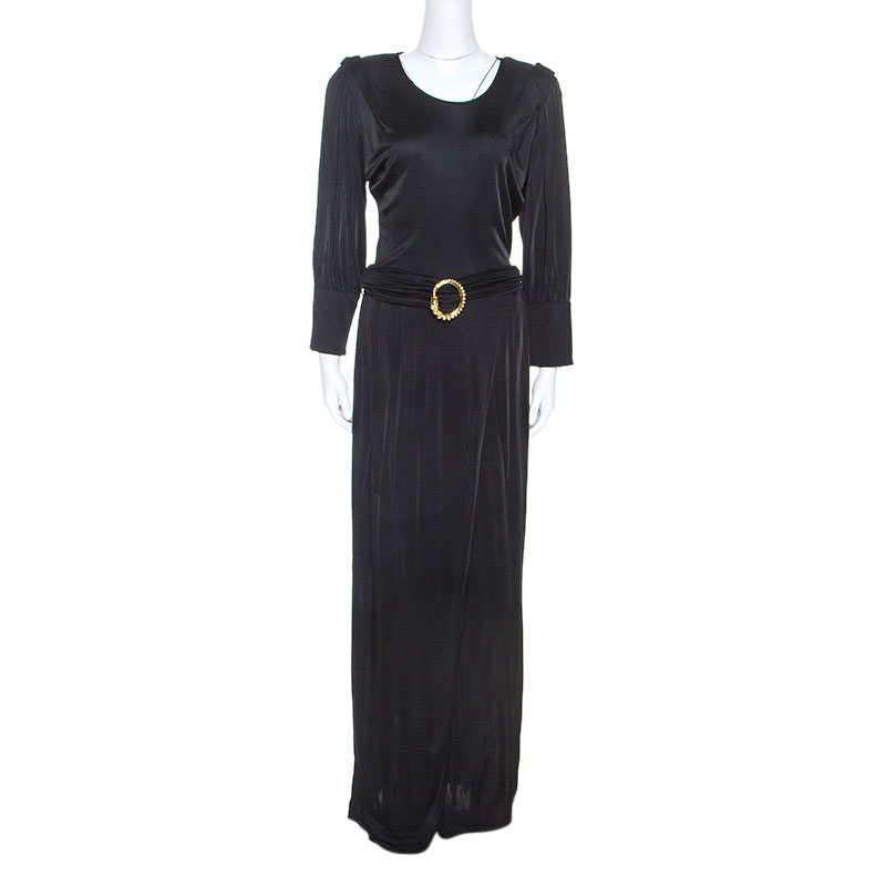 Image of Class by Roberto Cavalli Black Jersey Belted Maxi Dress M