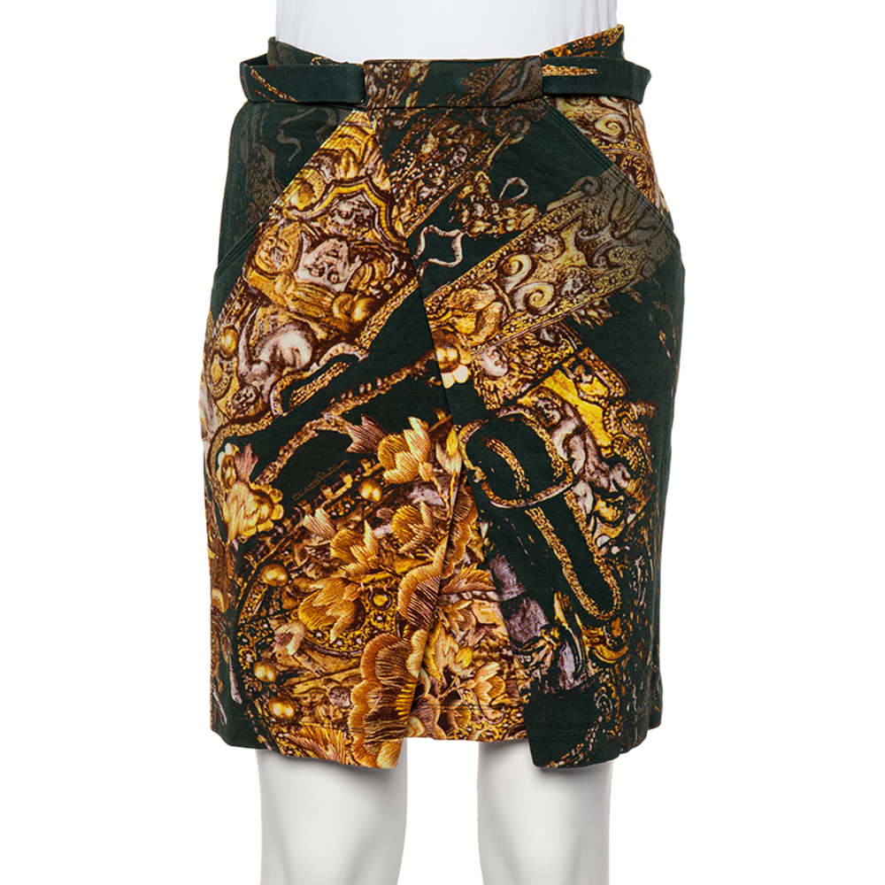 

Class by Roberto Cavalli Green Printed Knit Draped Short Skirt