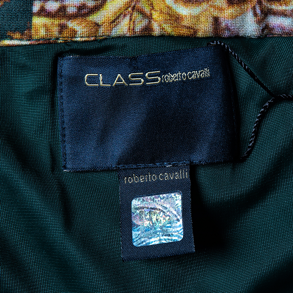 Class By Roberto Cavalli Green Printed Knit Draped Short Skirt S