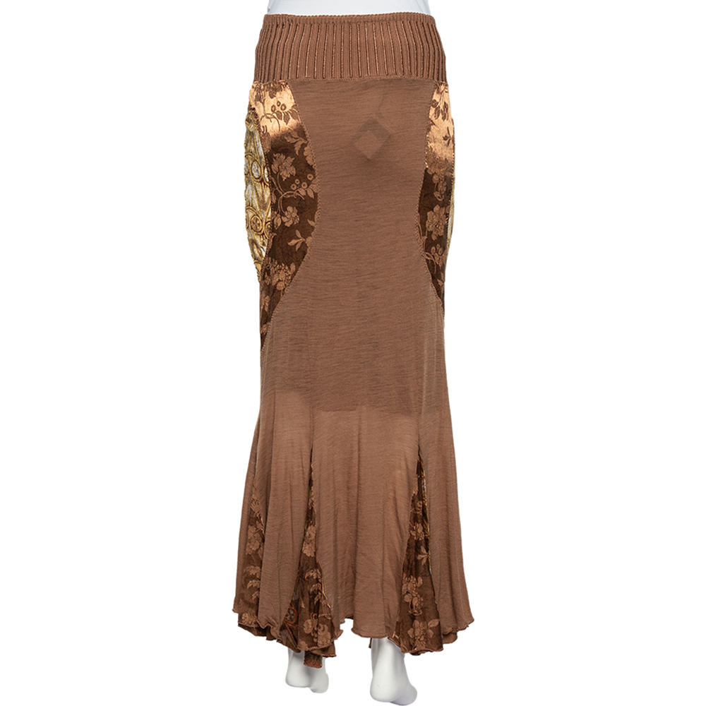 Class By Roberto Cavalli Brown Wool Knit Paneled Skirt M