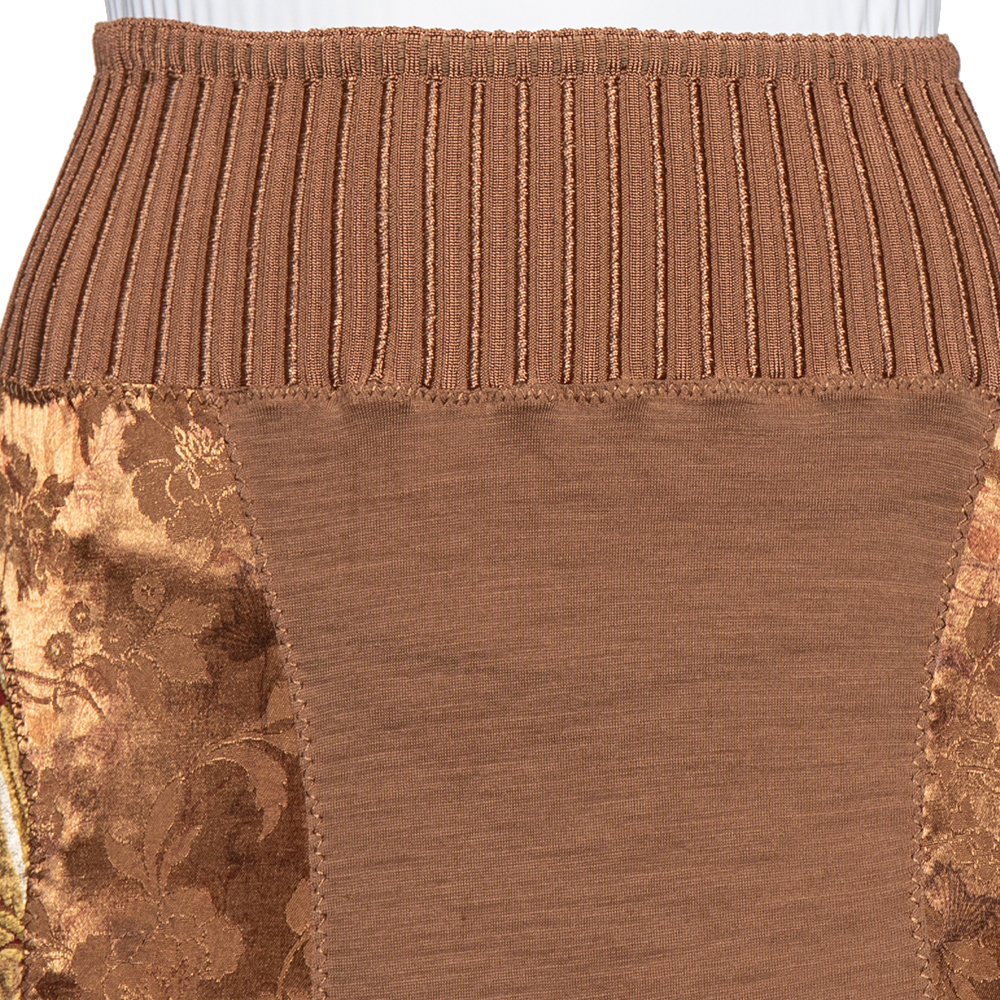 Class By Roberto Cavalli Brown Wool Knit Paneled Skirt M