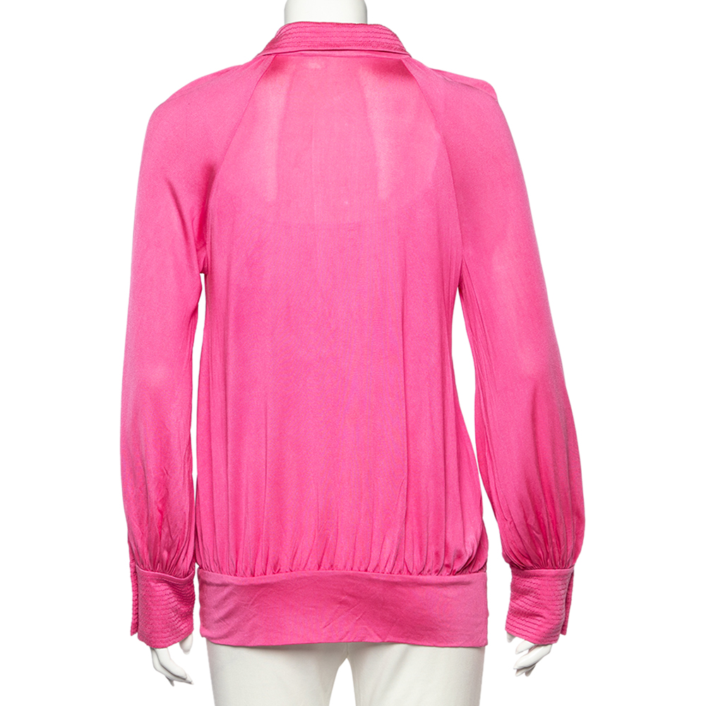 Class By Roberto Cavalli Pink Silk Knit Button Front Top M