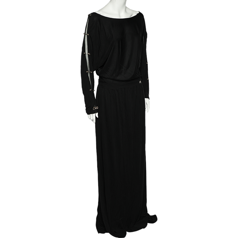 Class By Roberto Cavalli Black Jersey Metal Link Detail Maxi Dress L