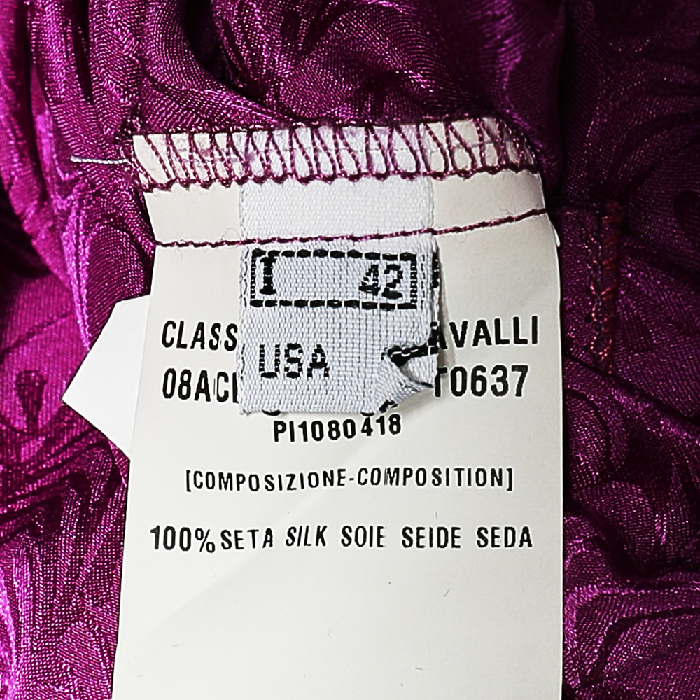 Class By Roberto Cavalli Purple Silk Contrast Waist Tie Detail Dress M