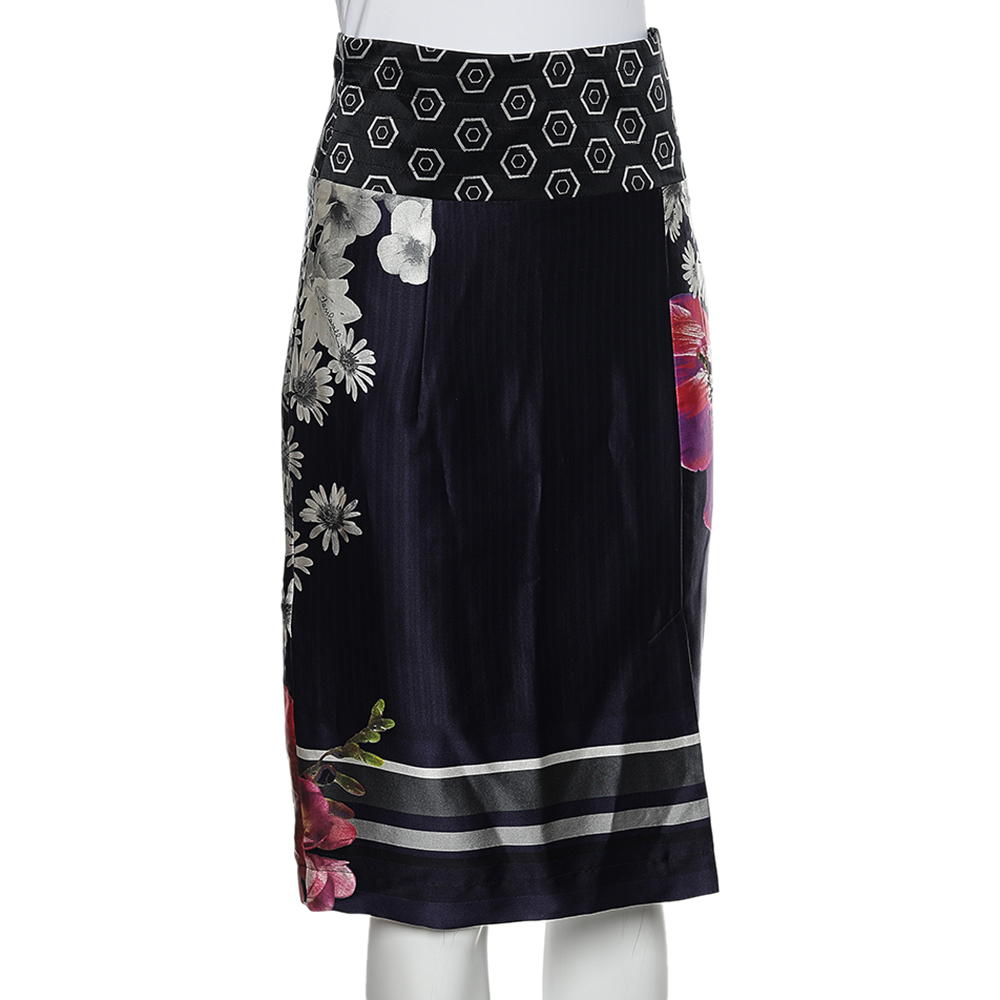 Class By Roberto Cavalli Multicolor Printed Satin Pencil Skirt M