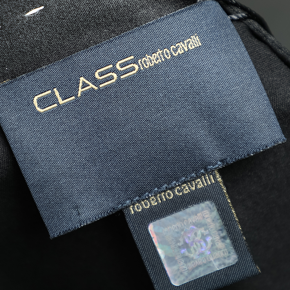 Class By Roberto Cavalli Black Silk Satin Button Front Top M