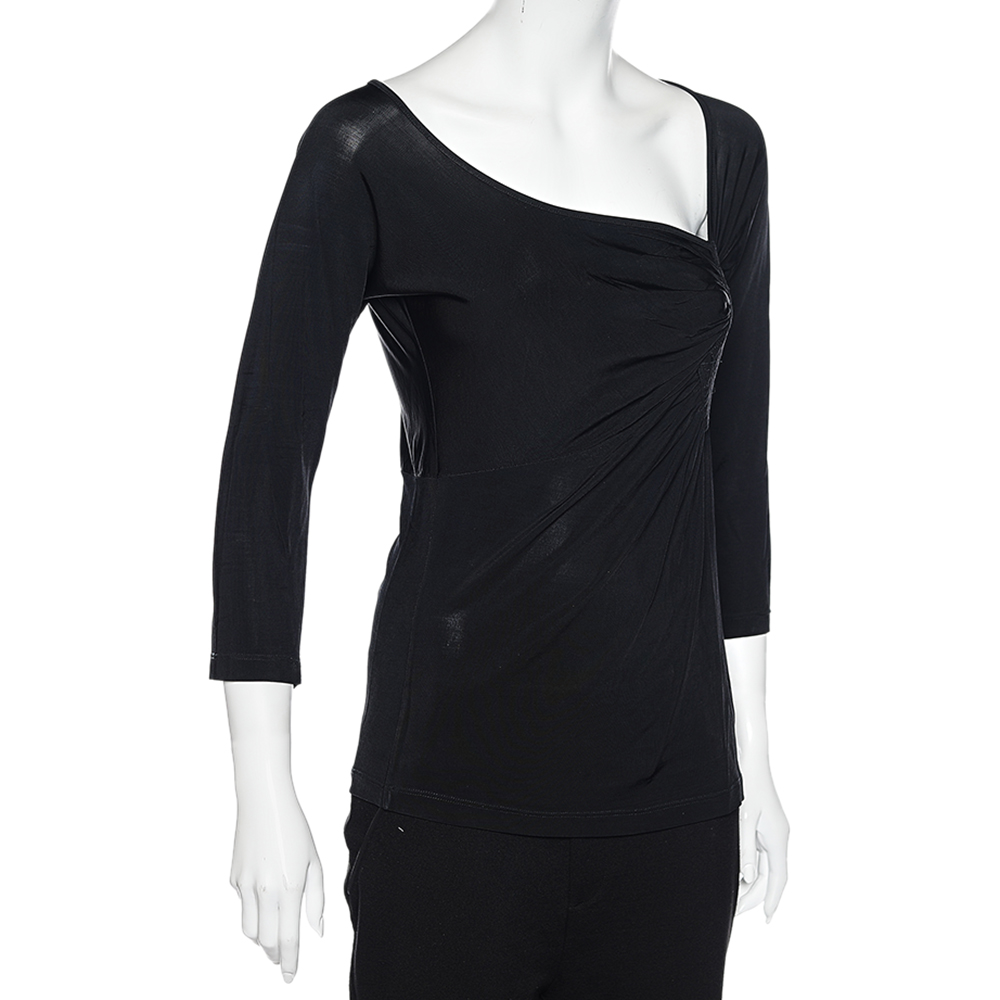 

Class by Roberto Cavalli Black Jersey Gathered Detailed Top