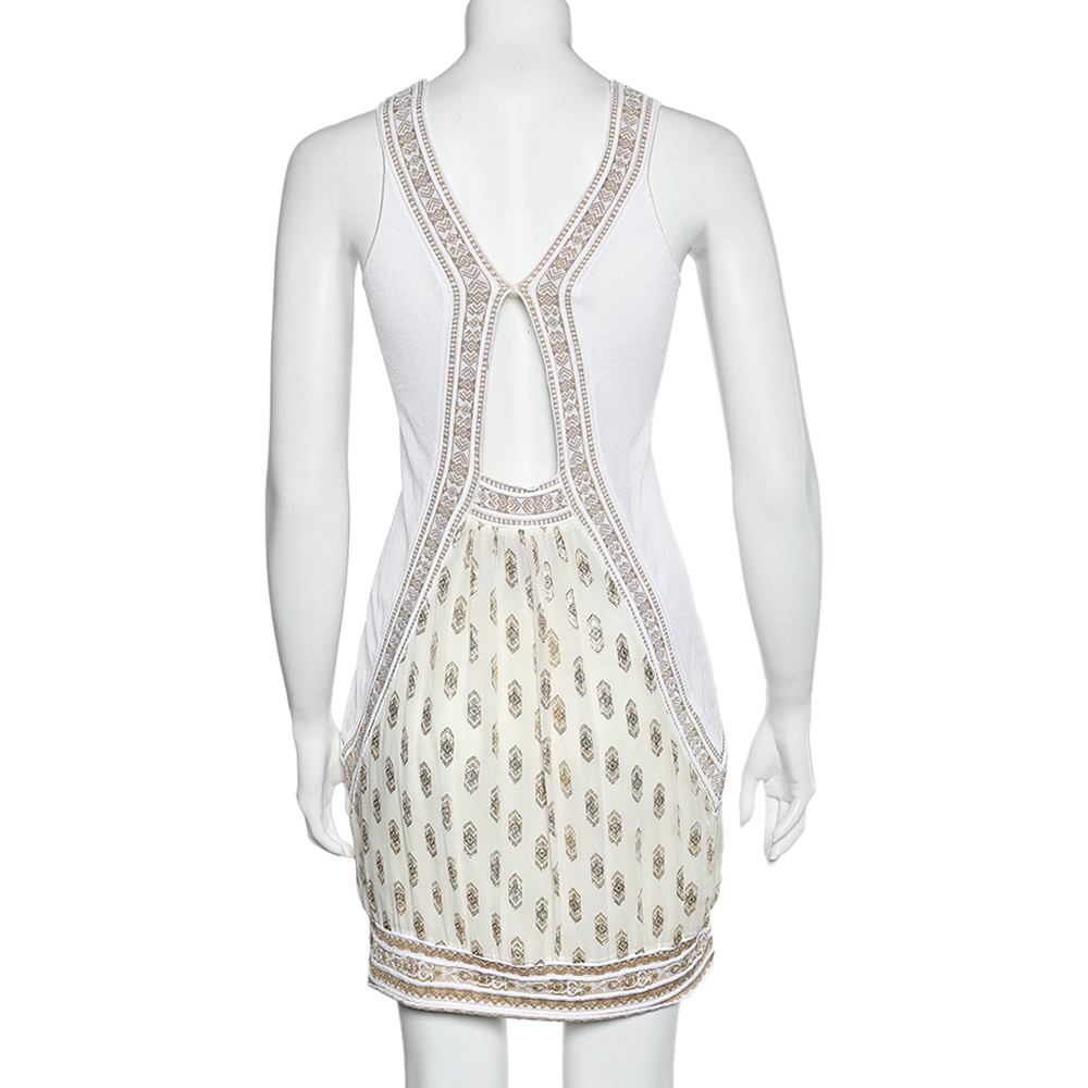 Class By Roberto Cavalli White & Gold Jacquard Sleeveless Mini Dress M
