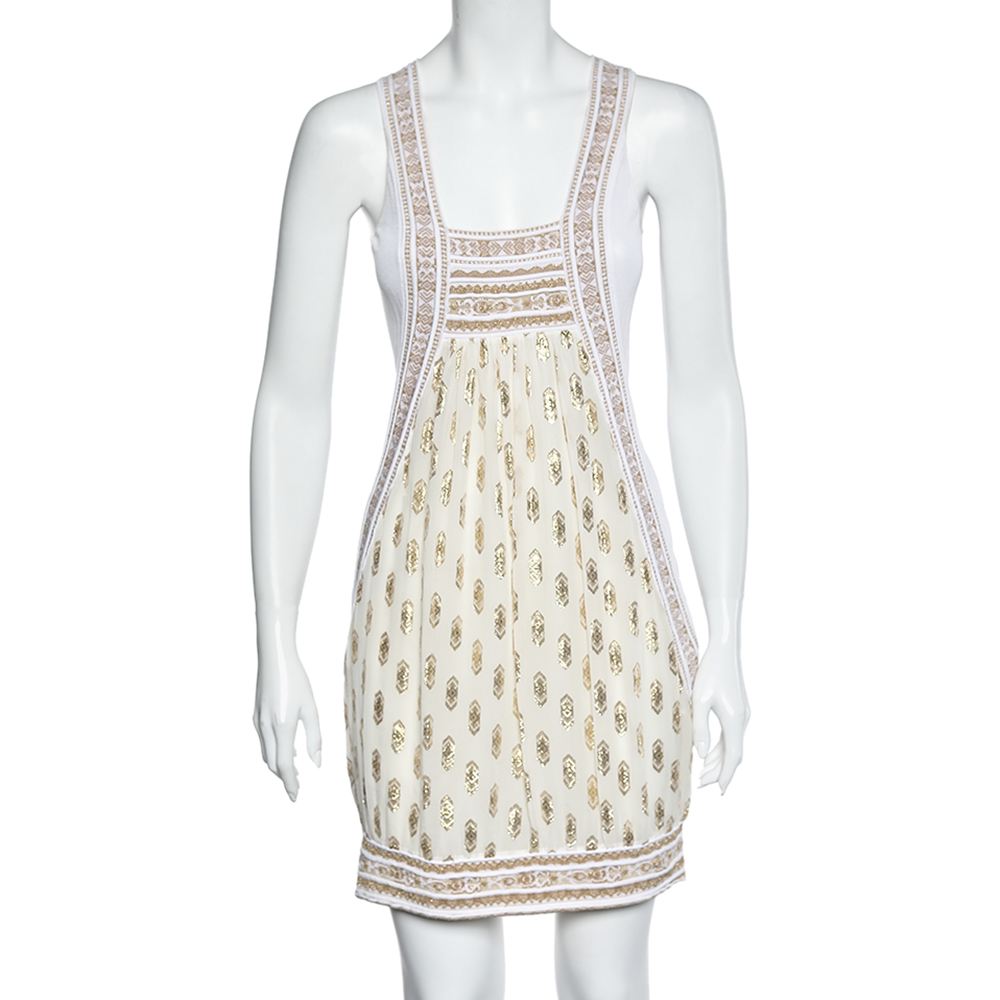Class by roberto cavalli white & gold jacquard sleeveless mini dress m