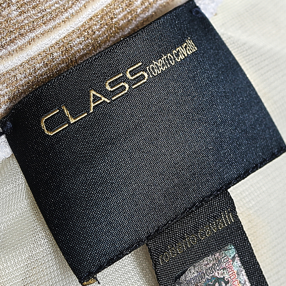 Class By Roberto Cavalli White & Gold Jacquard Sleeveless Mini Dress M