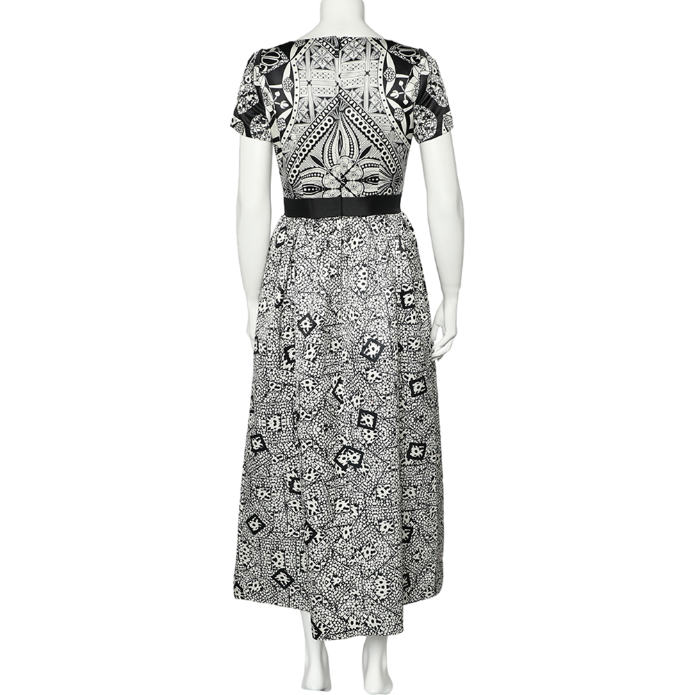 Class Cavalli Monochrome Printed Sateen Maxi Dress M