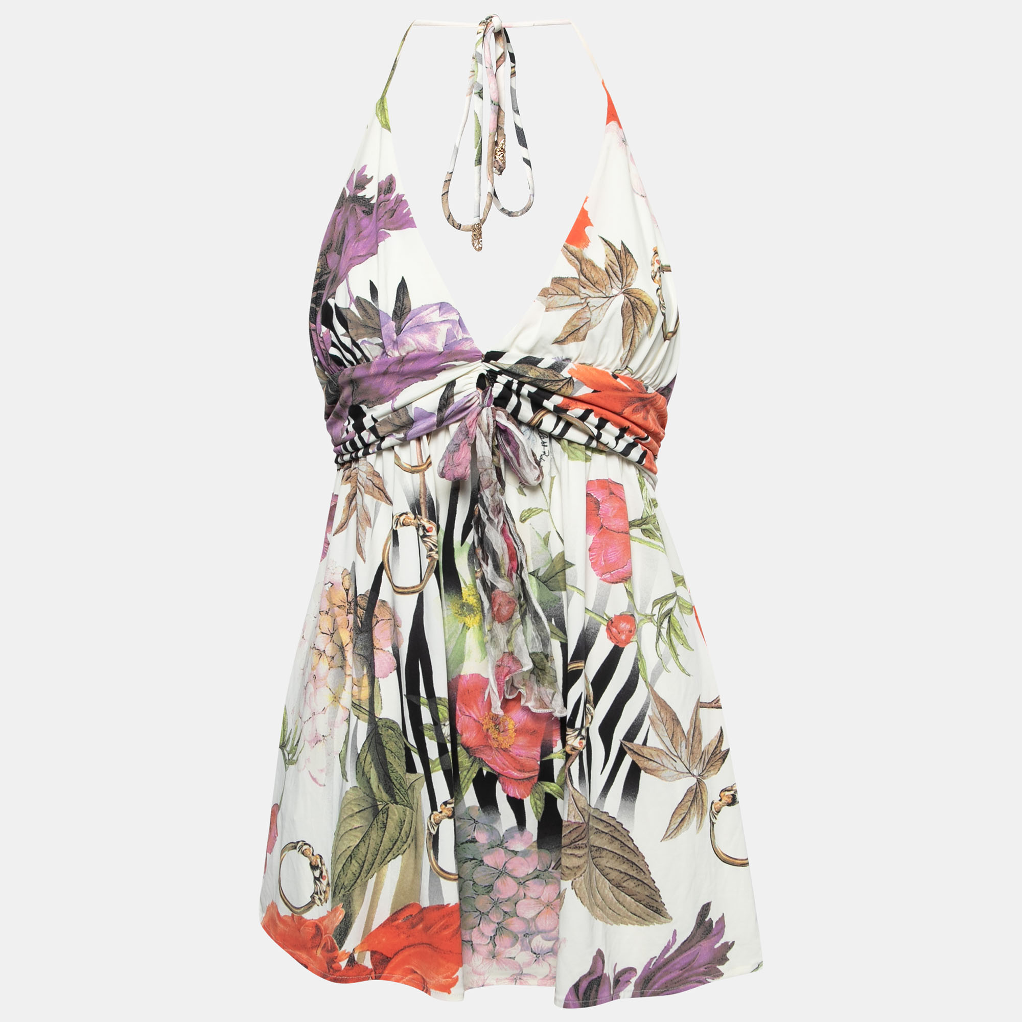 Class By Roberto Cavalli White Floral Printed Jersey Top L