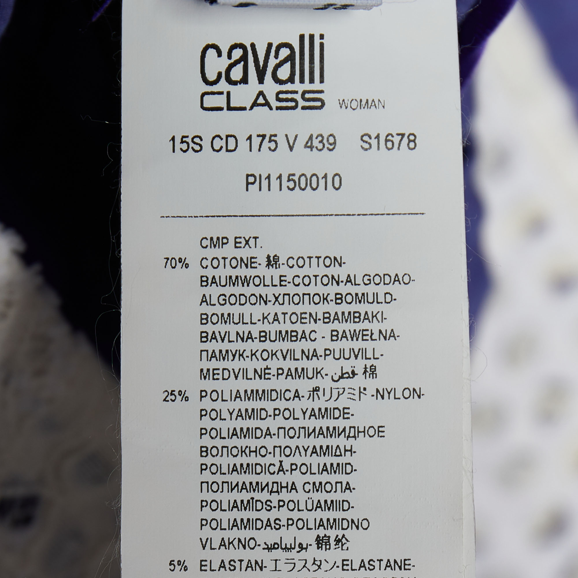 Cavalli Class Purple Seersucker Cotton & Lace Sleeveless Dress M